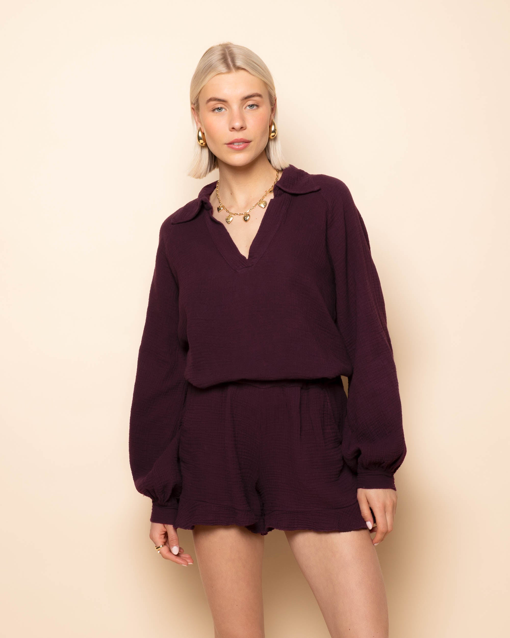 MOUSSELINE SHORTS DARK BURGUNDY