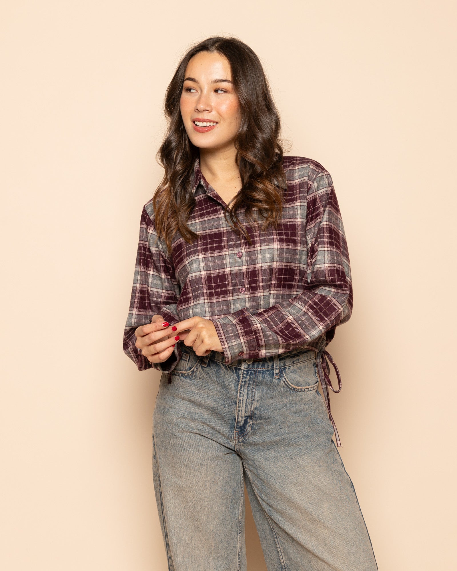 CHECK CORD BLOUSE BURGUNDY