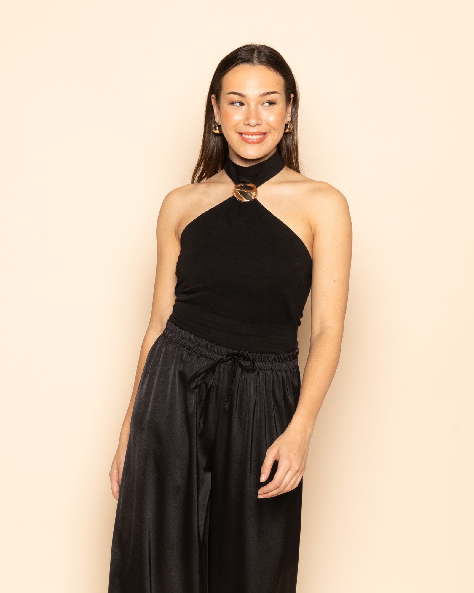 HALTER BROCHE TOP ZWART