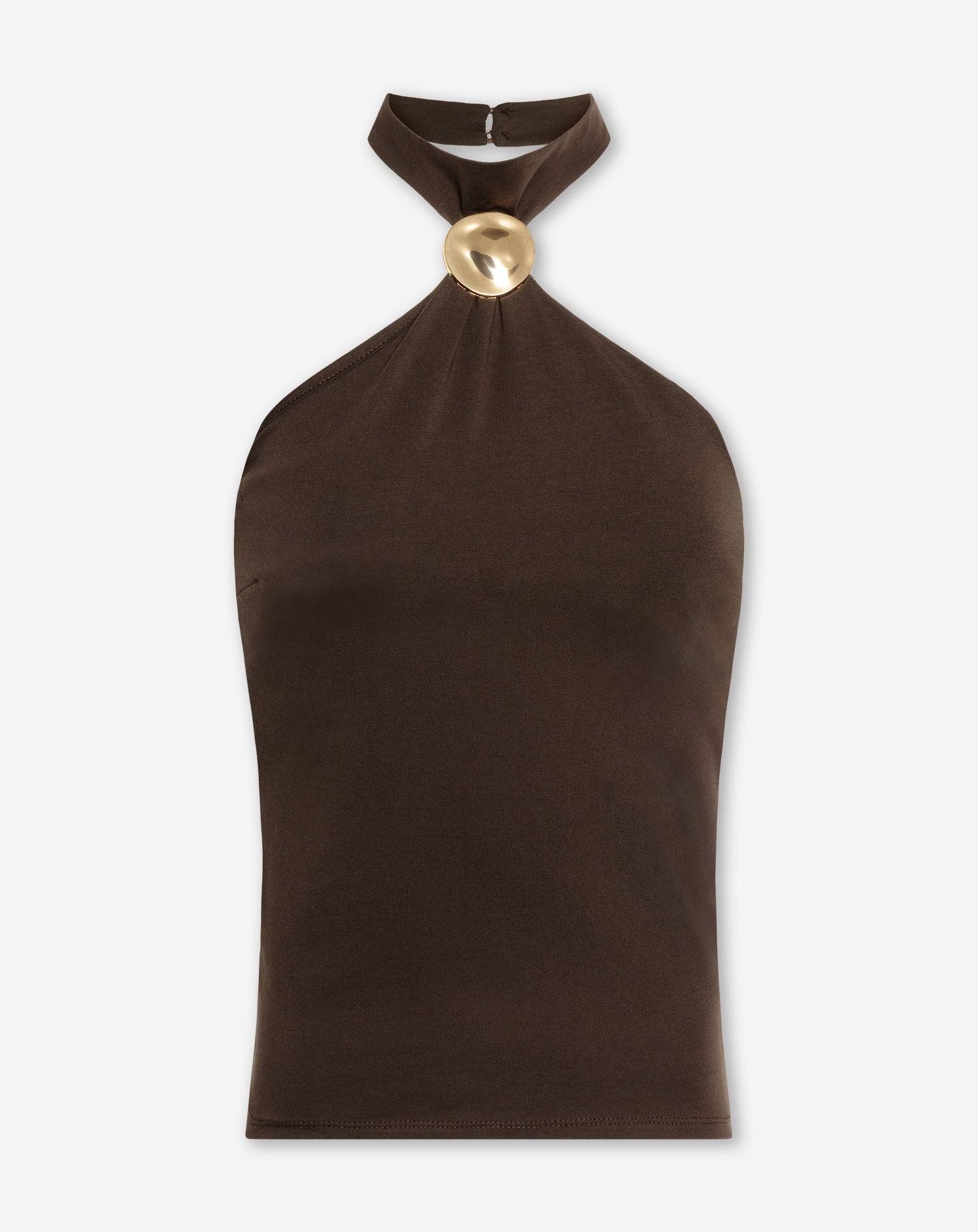HALTER BROCHE TOP BROWN