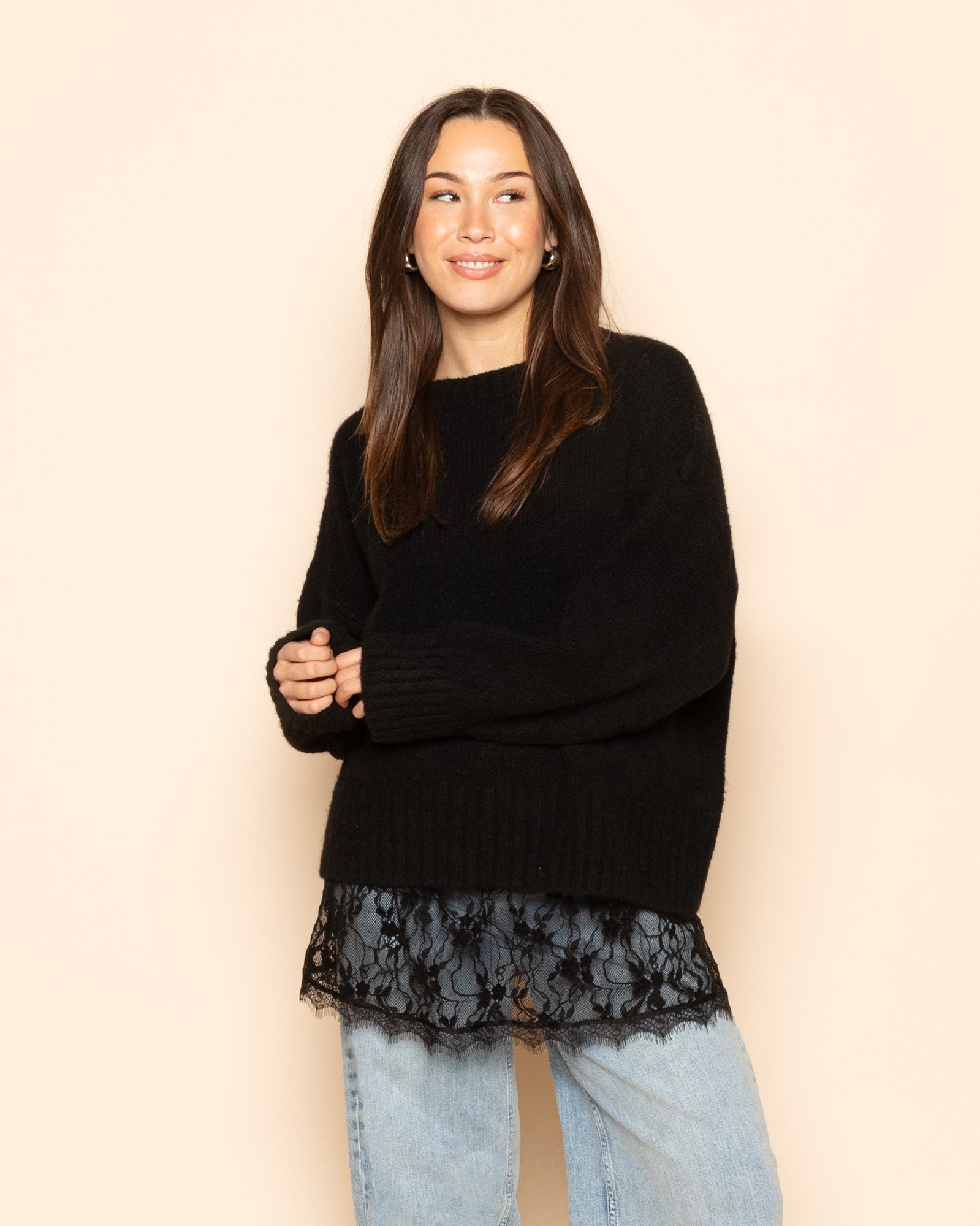 LACE CAMI DRESS ZWART