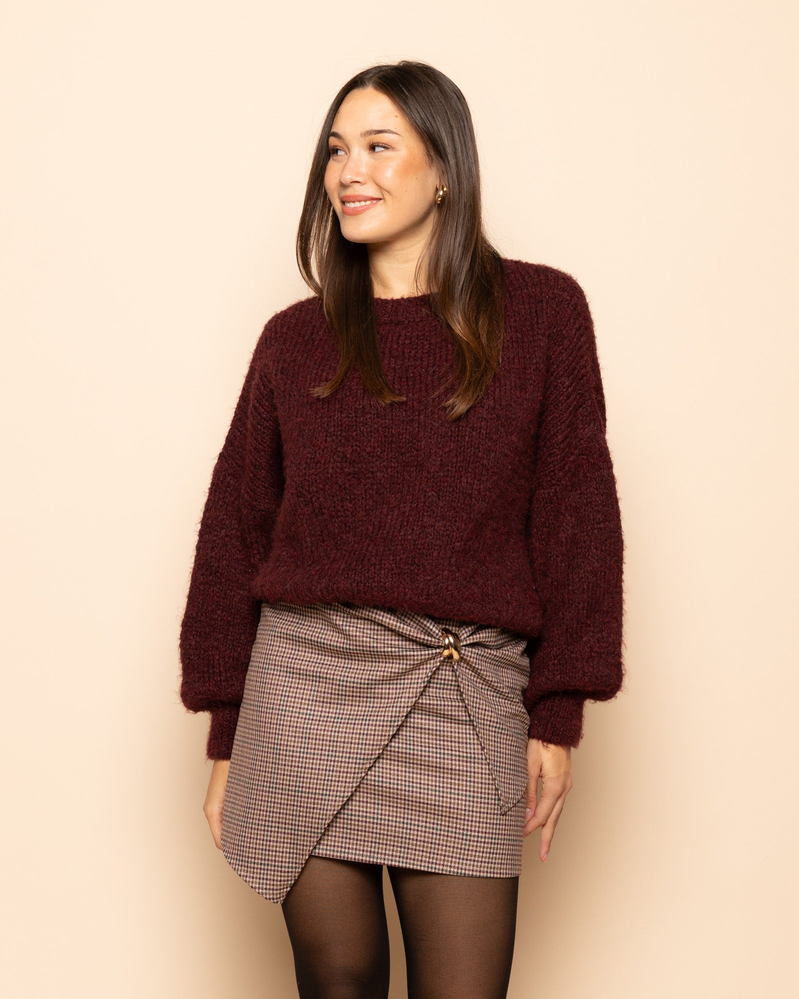 CHECK DETAIL SKIRT BRUIN