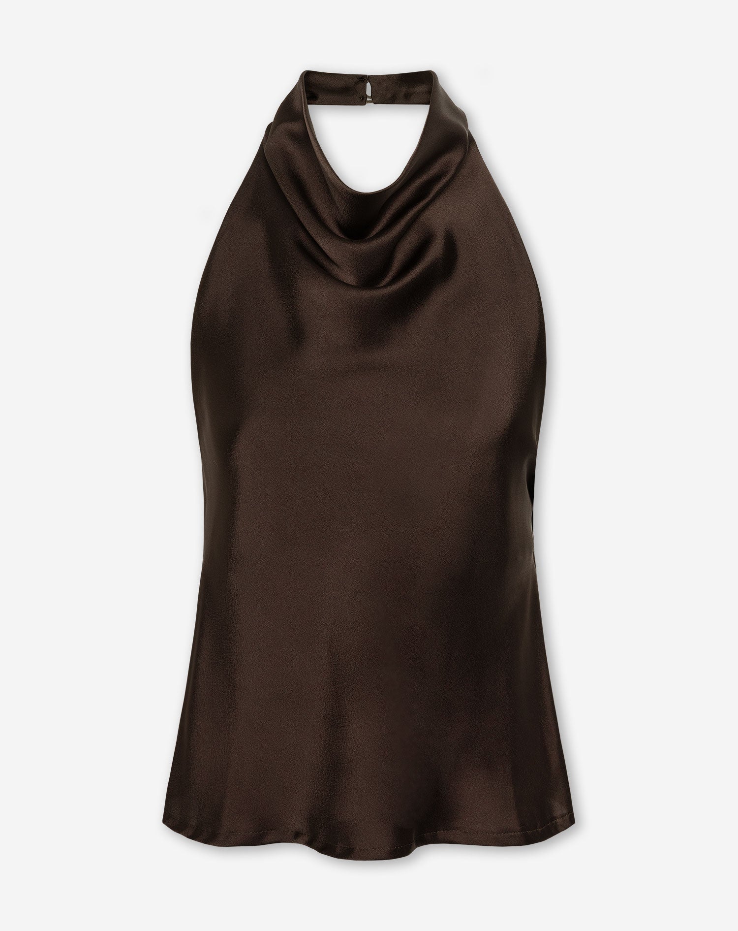 SATIN HALTER TOP BROWN