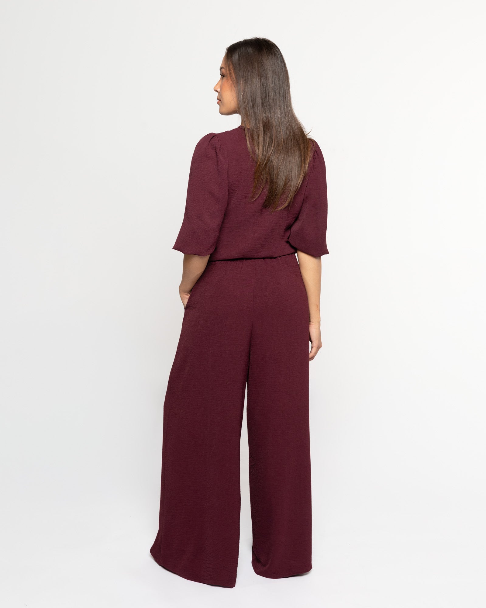 JULIE WIDE LEG PANTALON PETITE DARK BURGUNDY