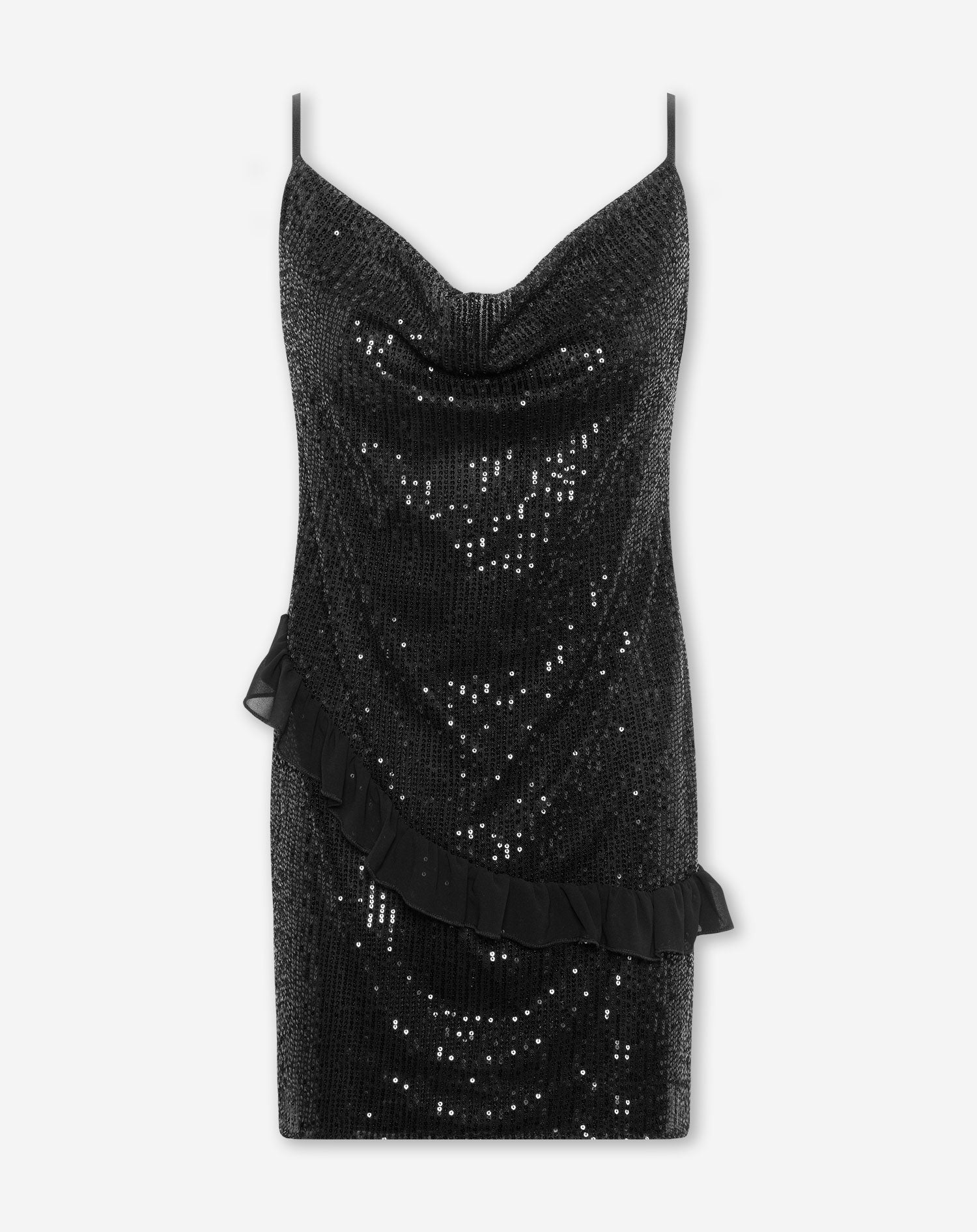 SEQUINS RUFFLE DRESS ZWART