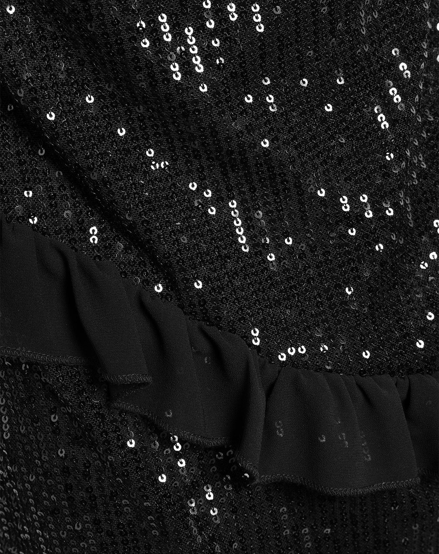 SEQUINS RUFFLE DRESS ZWART