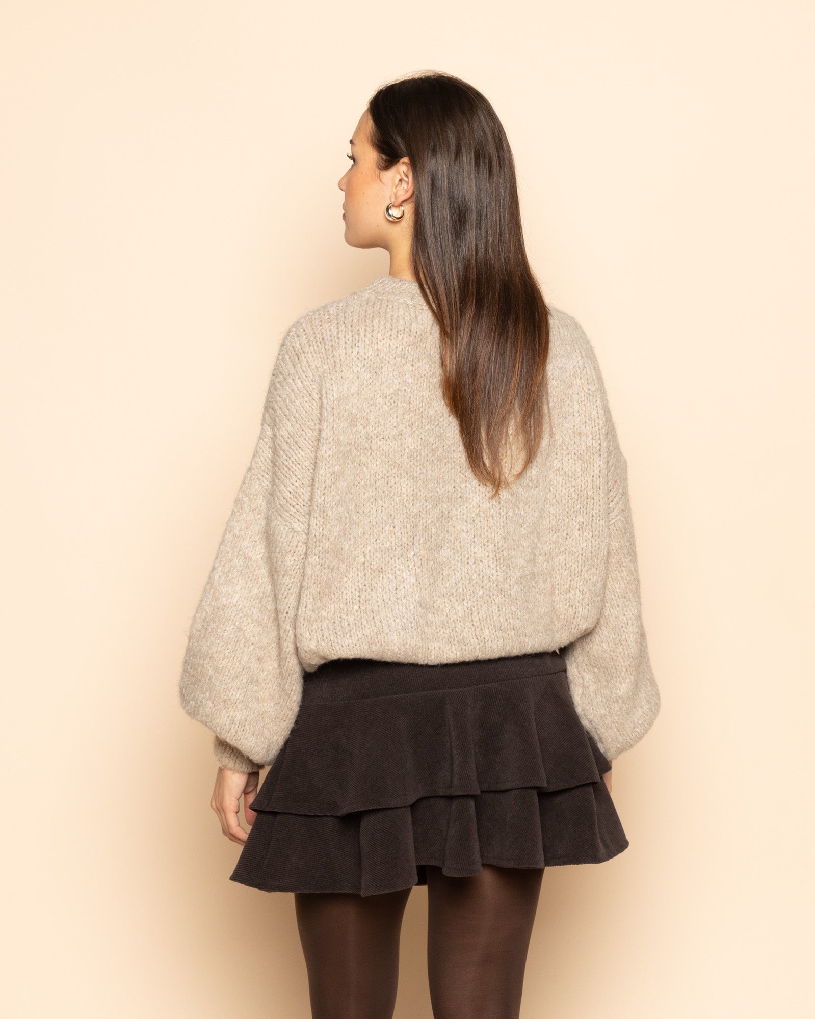 CORDUROY RUFFLE SKIRT BROWN