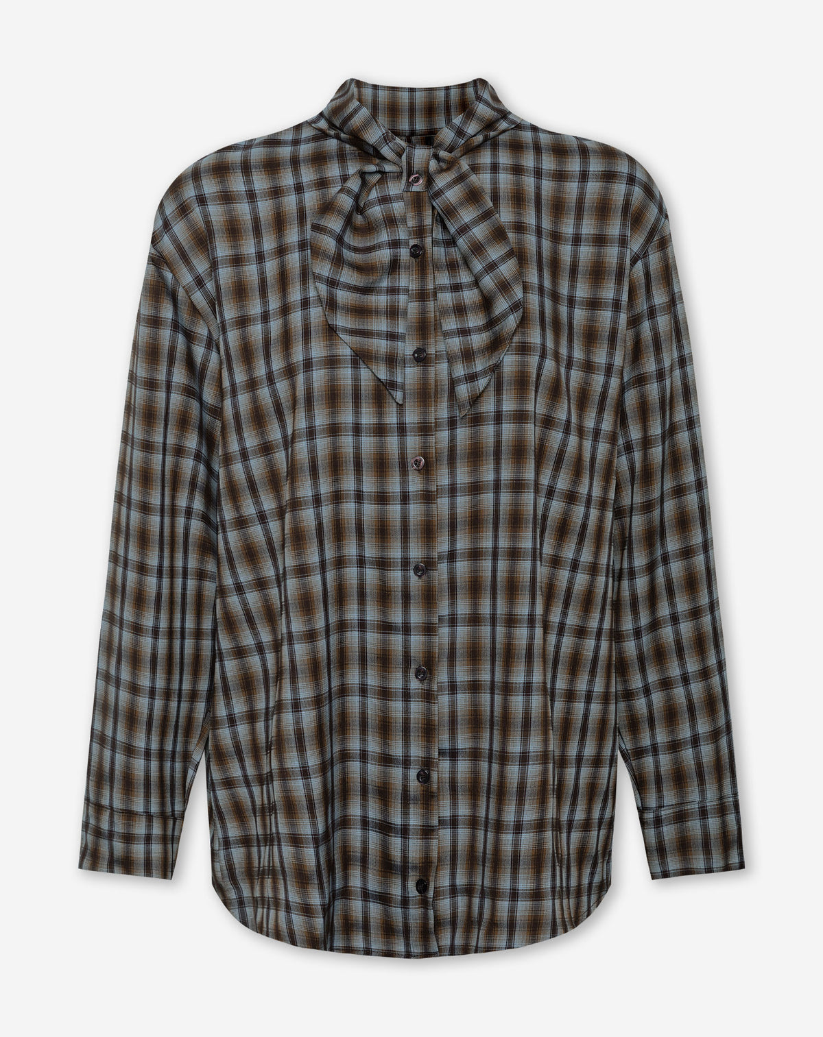 CHECK BOW BLOUSE BROWN