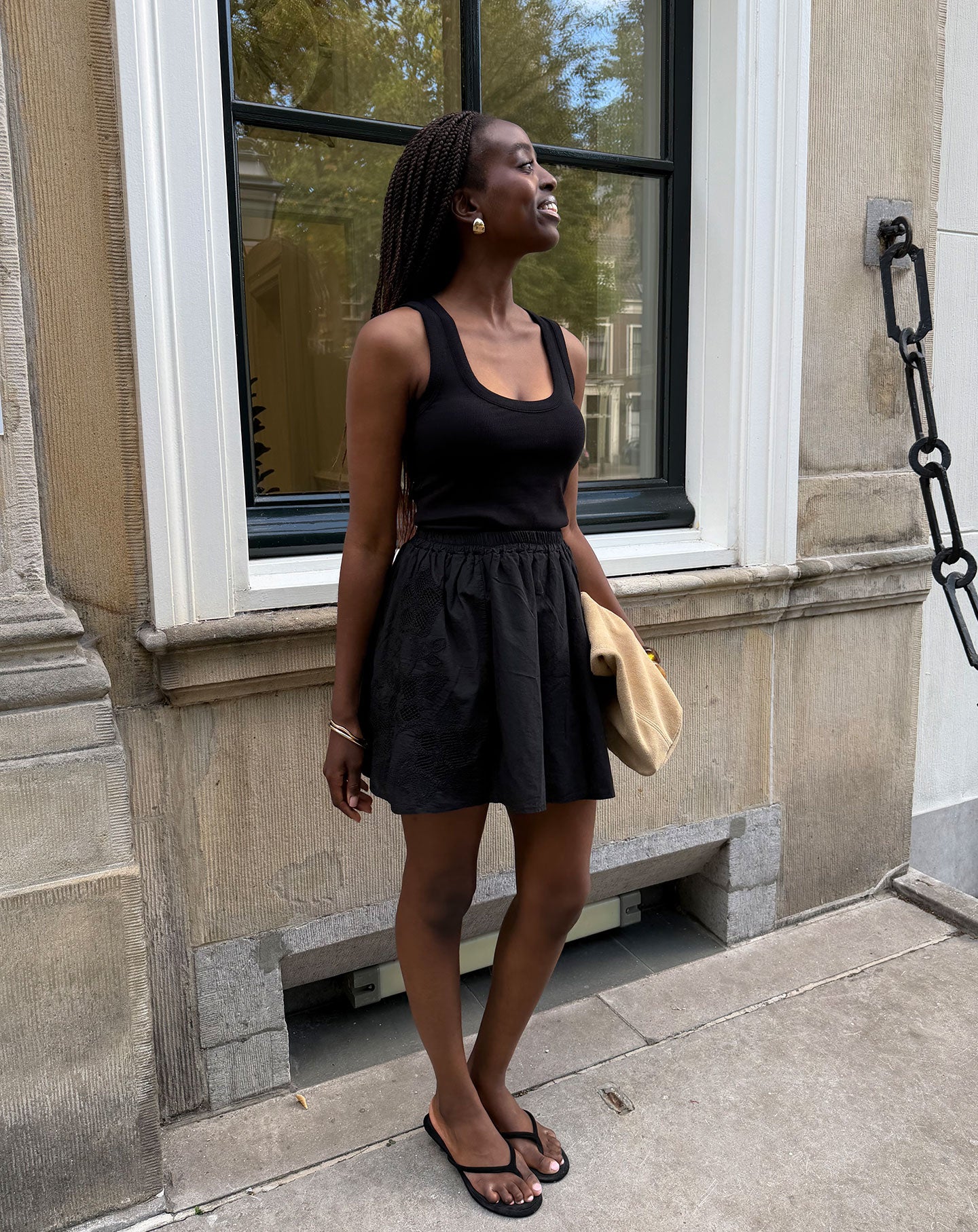 COTTON EMBROIDERY SKIRT ZWART