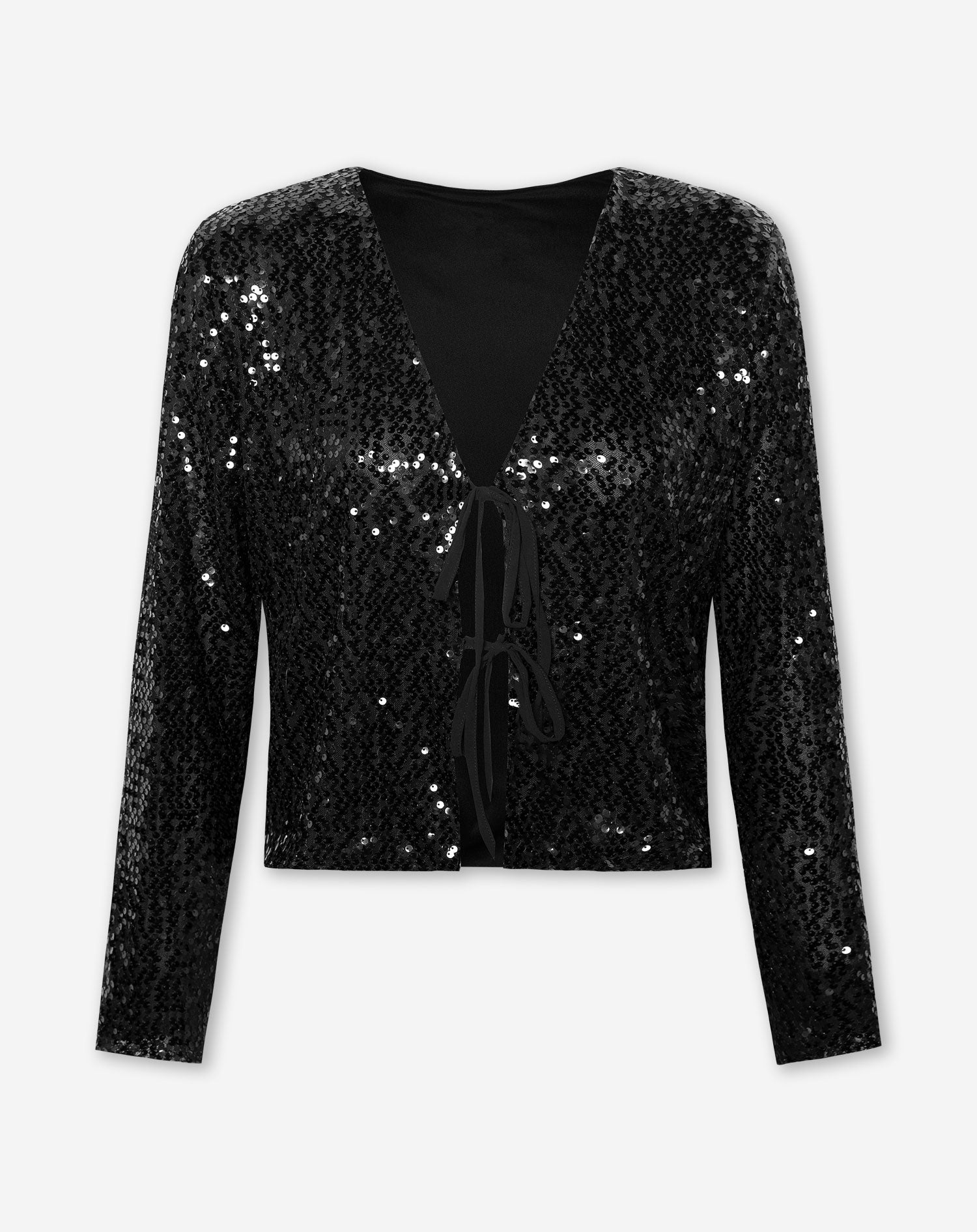 SEQUIN BOWS TOP BLACK