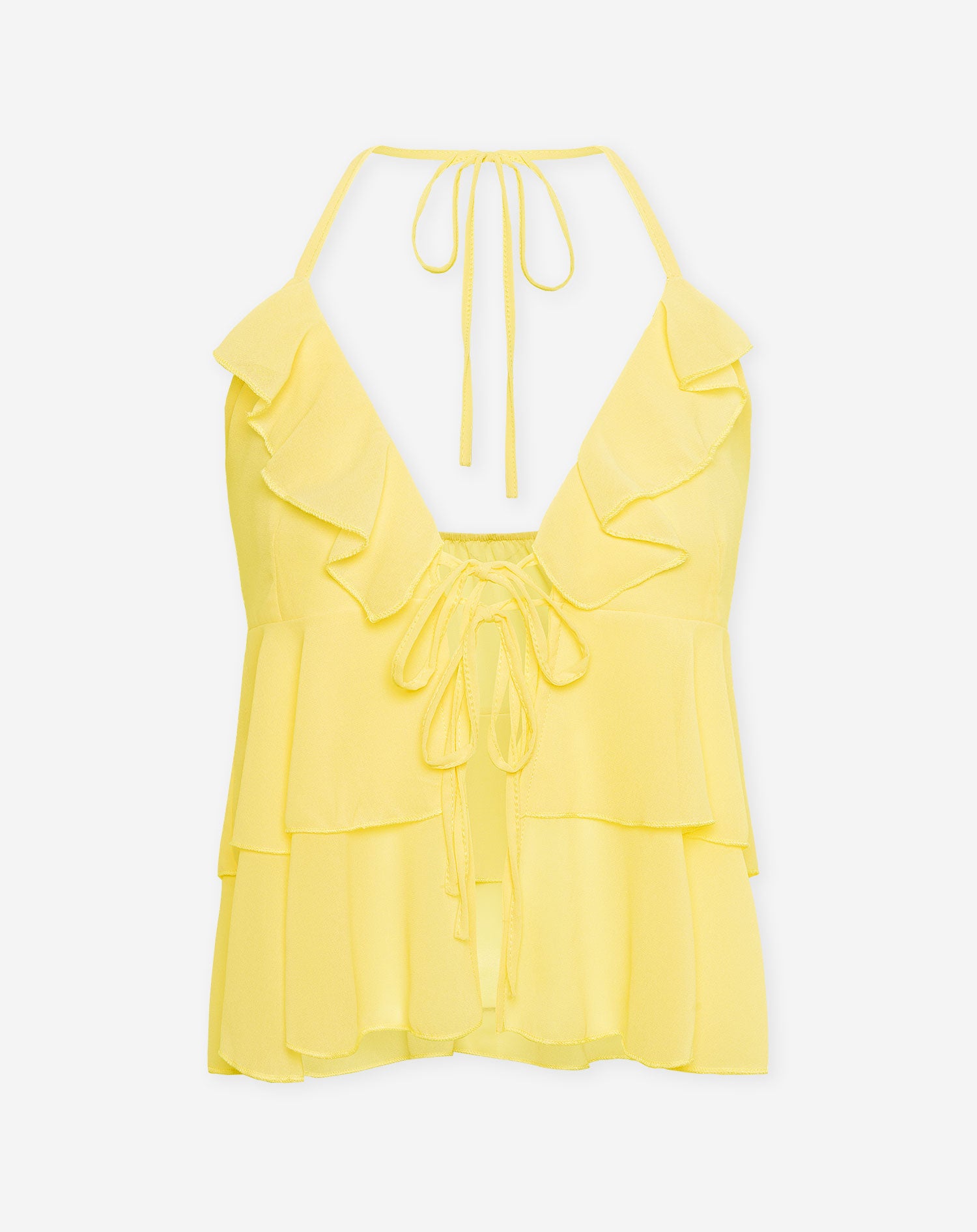 LIZZA RUFFLE HALTER TOP BUTTER YELLOW