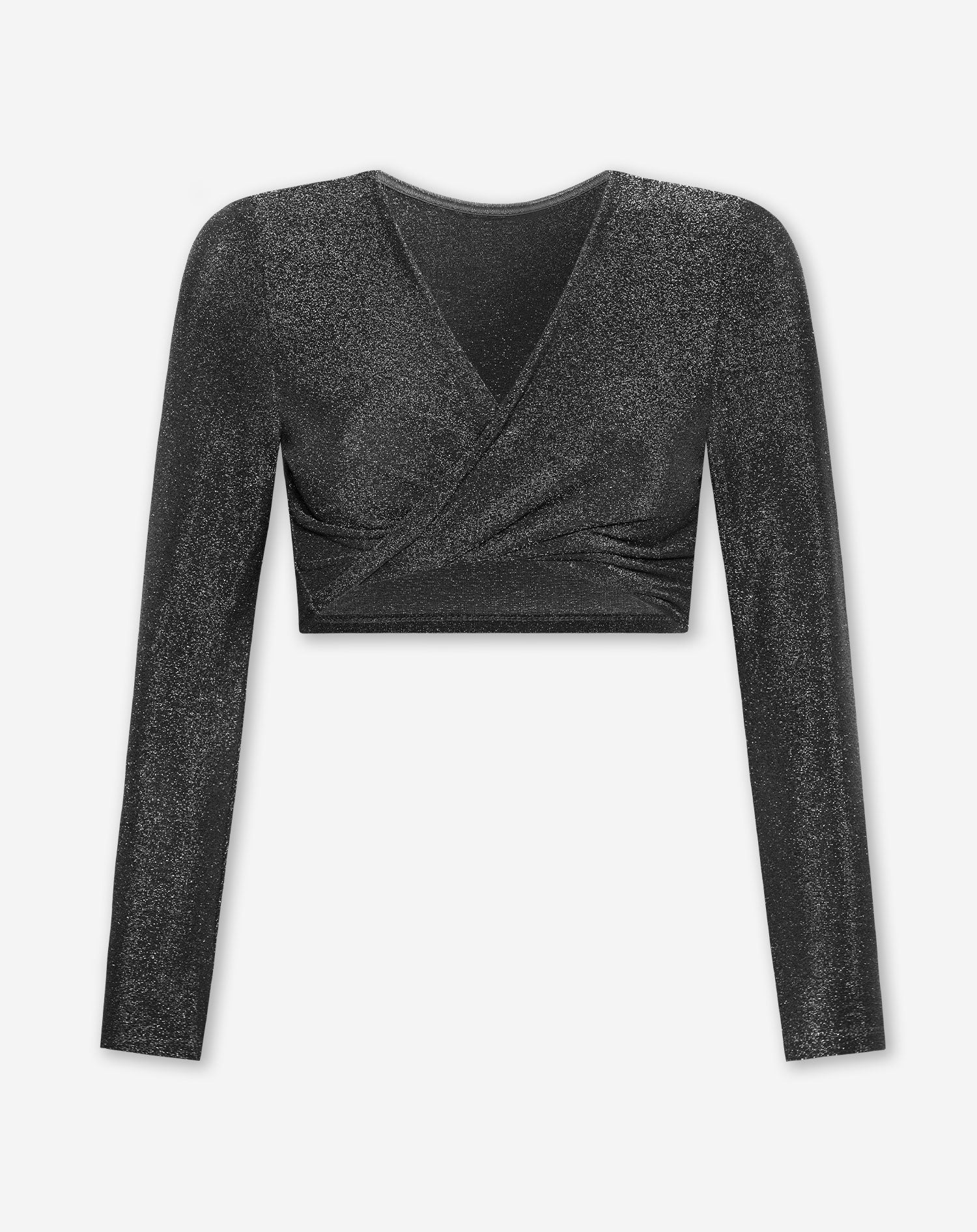 GLITTER LONG SLEEVE CROP TOP SILVER