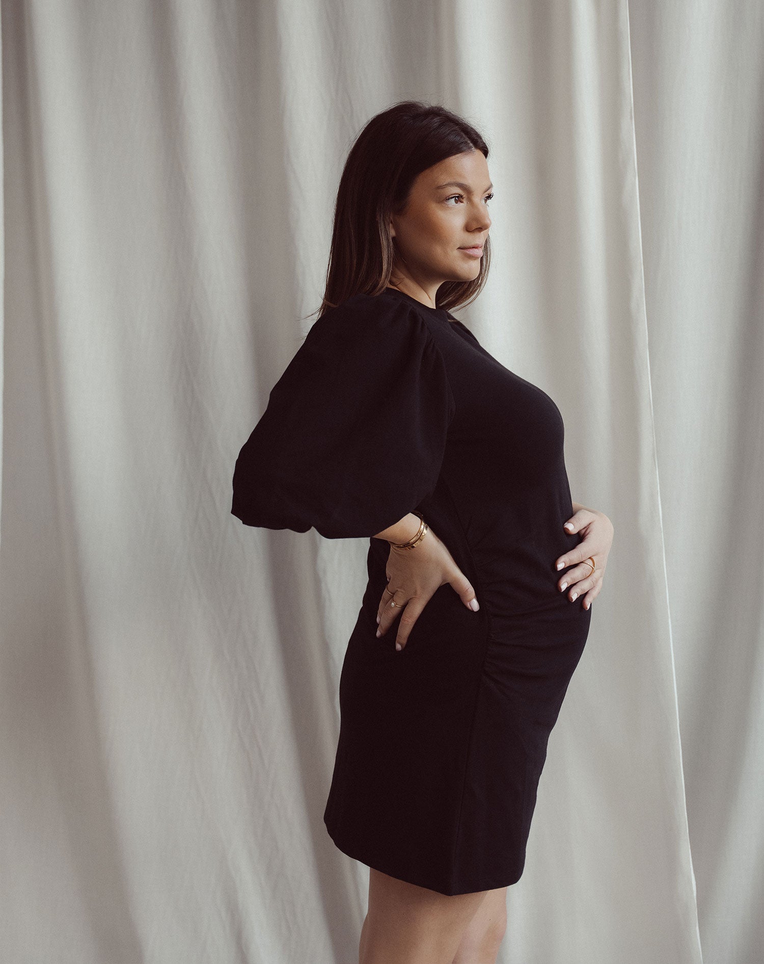 LOA PUFF SLEEVE SWEAT DRESS MATERNITY BLACK