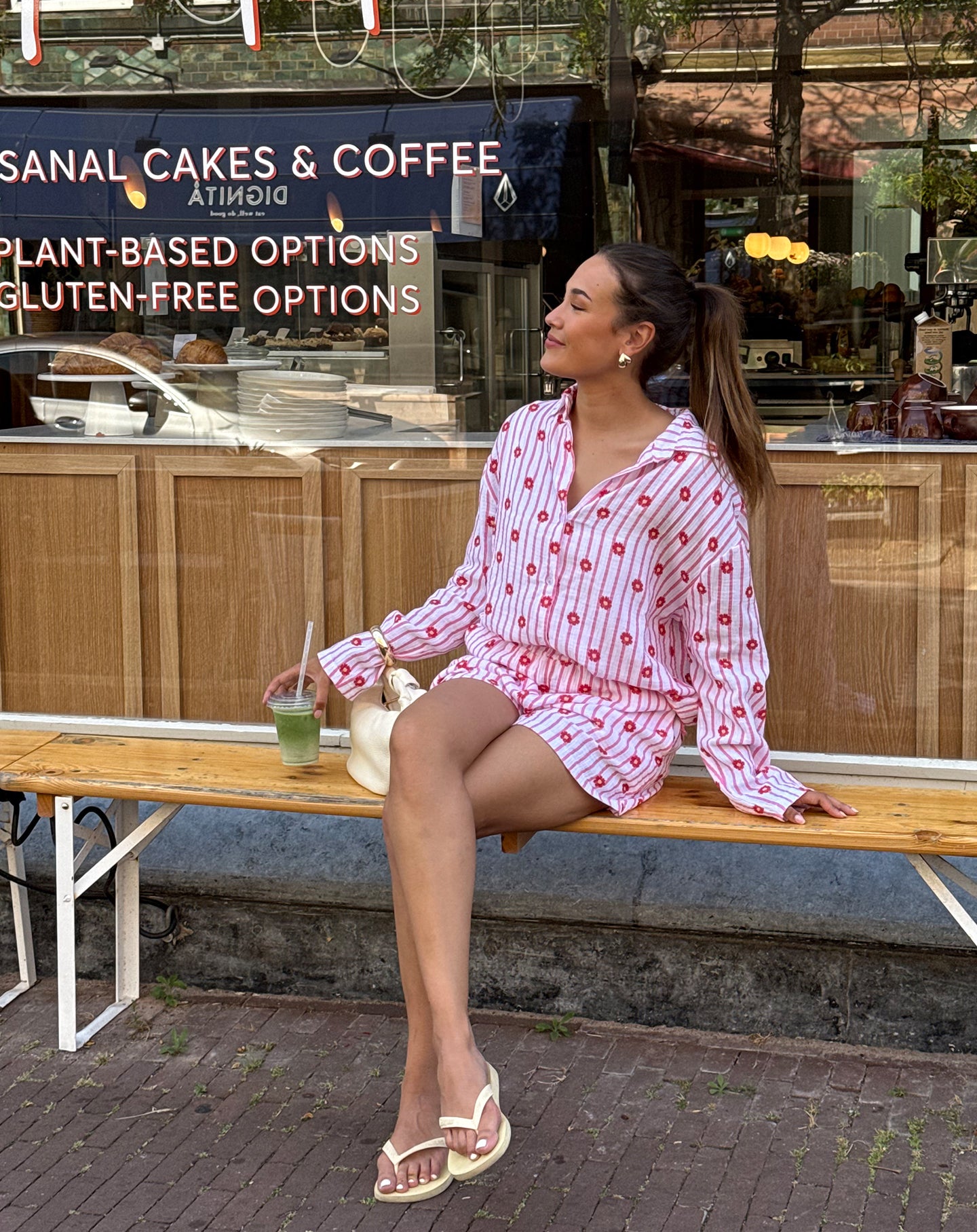 FLOWER STRIPE MOUSSELINE BLOUSE PINK