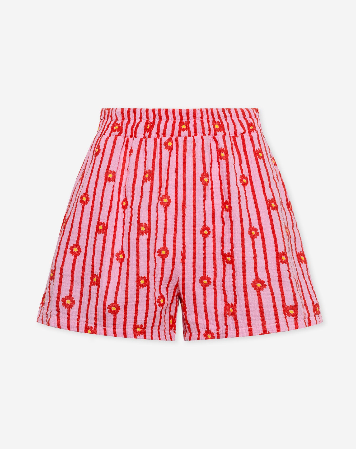 FLOWER STRIPE MOUSSELINE SHORTS RED