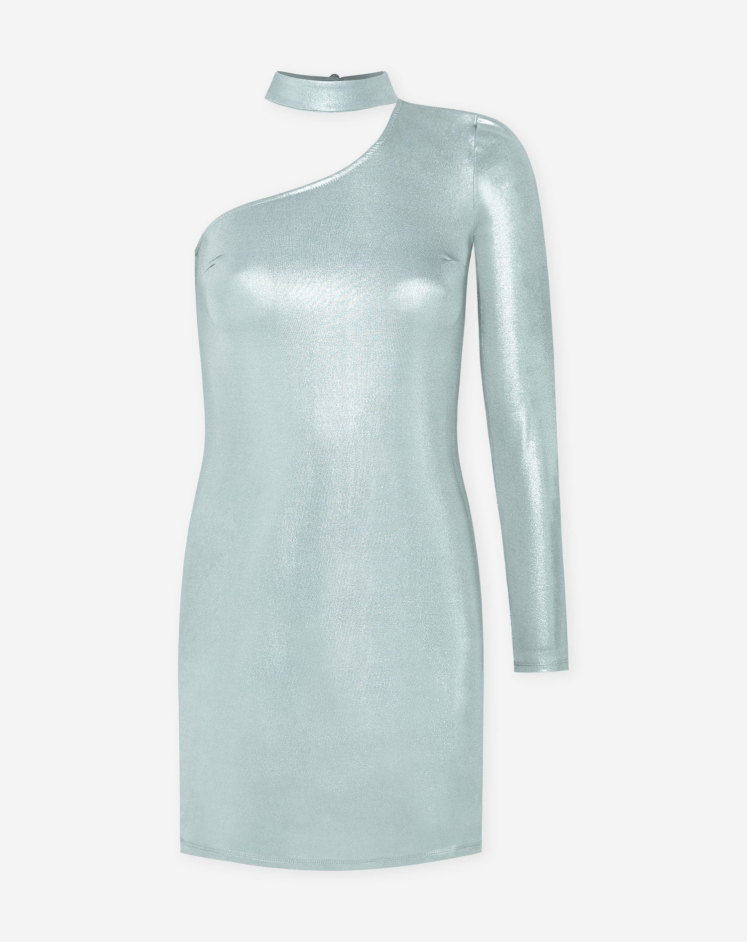 NIKKI ONE SHOULDER GLITTER DRESS SILVER