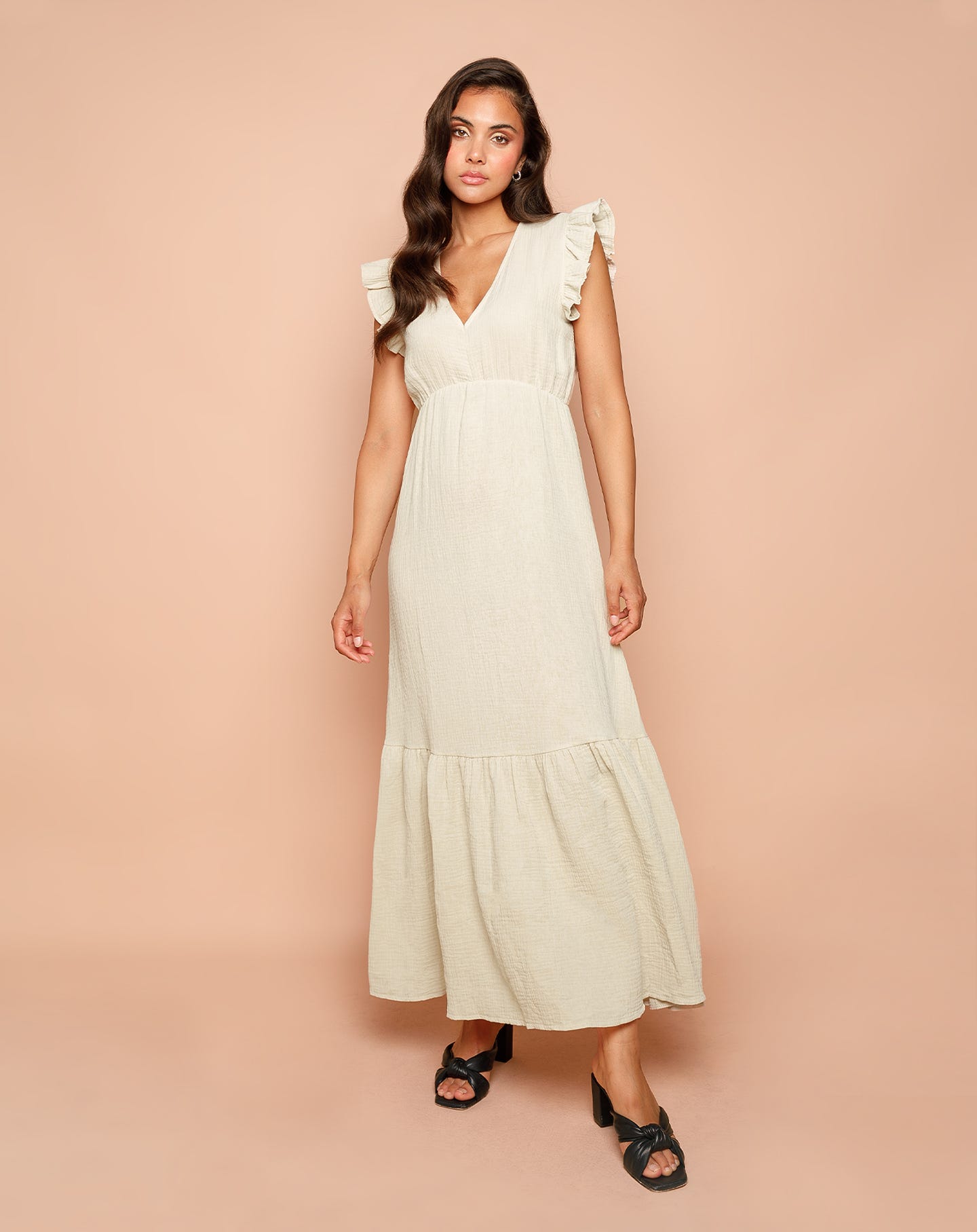 MALANI MOUSSELINE MAXI DRESS BEIGE