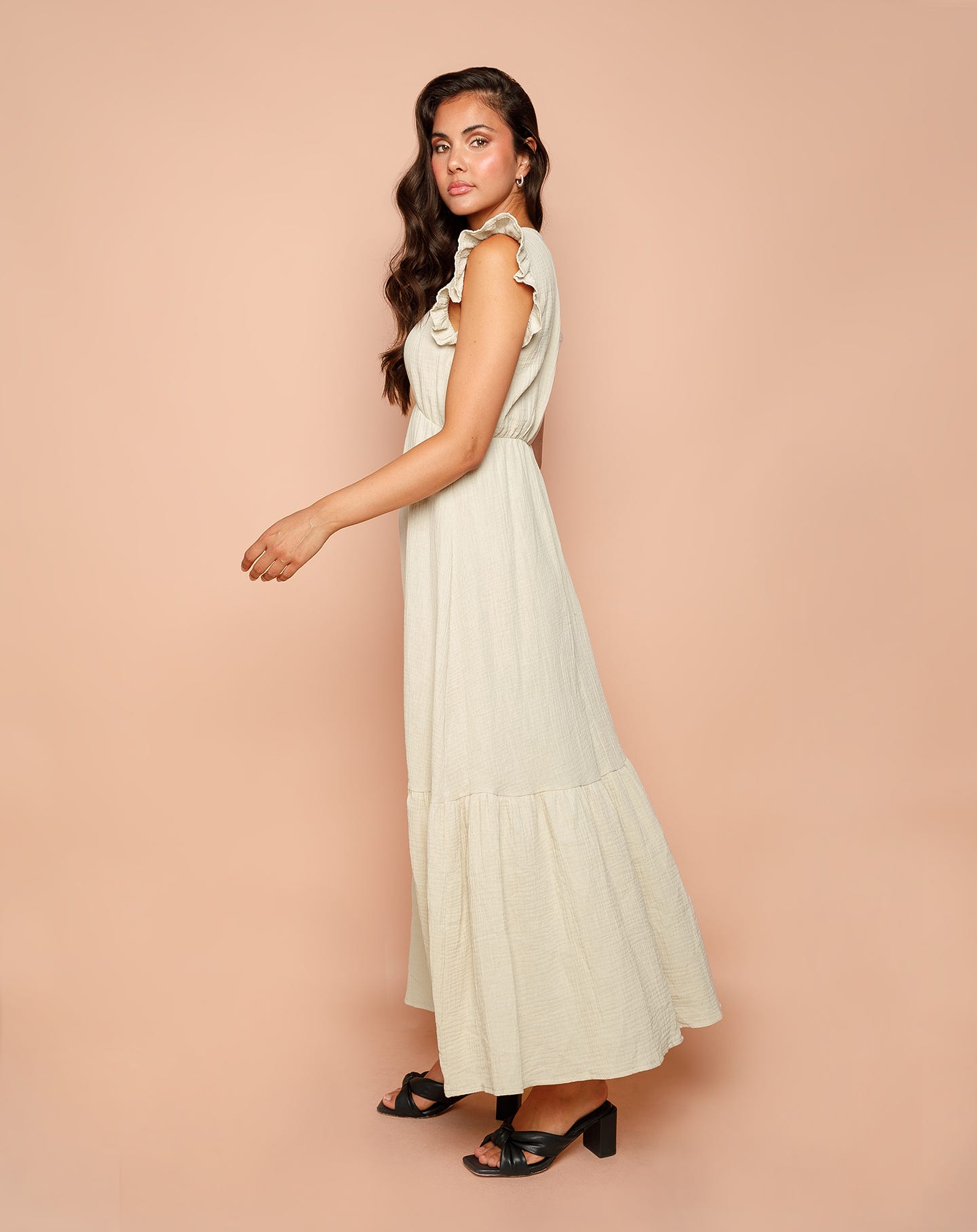 MALANI MOUSSELINE MAXI DRESS BEIGE