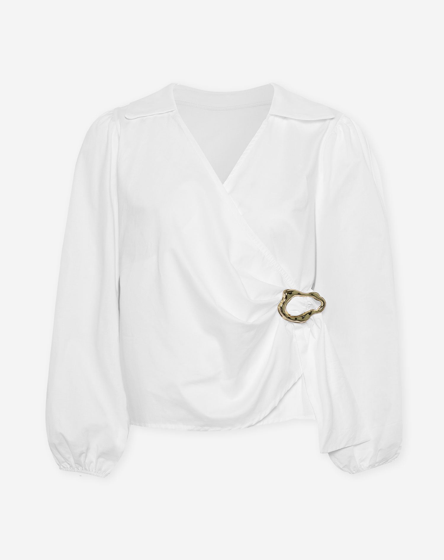 POPLIN WRAP BUCKLE BLOUSE WIT
