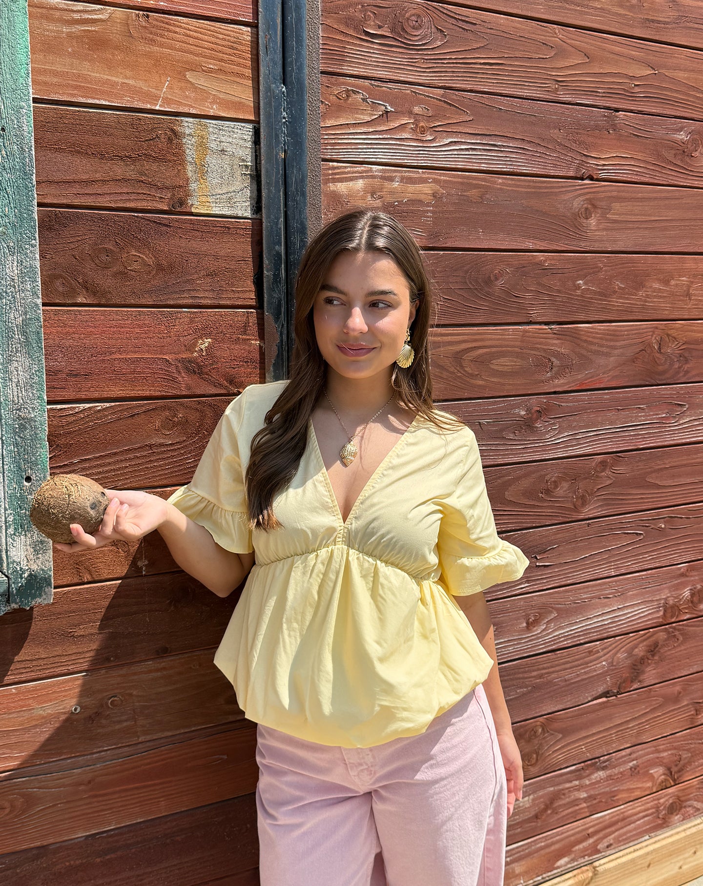 ANA POPLIN BUBBLE HEM TOP BUTTER YELLOW