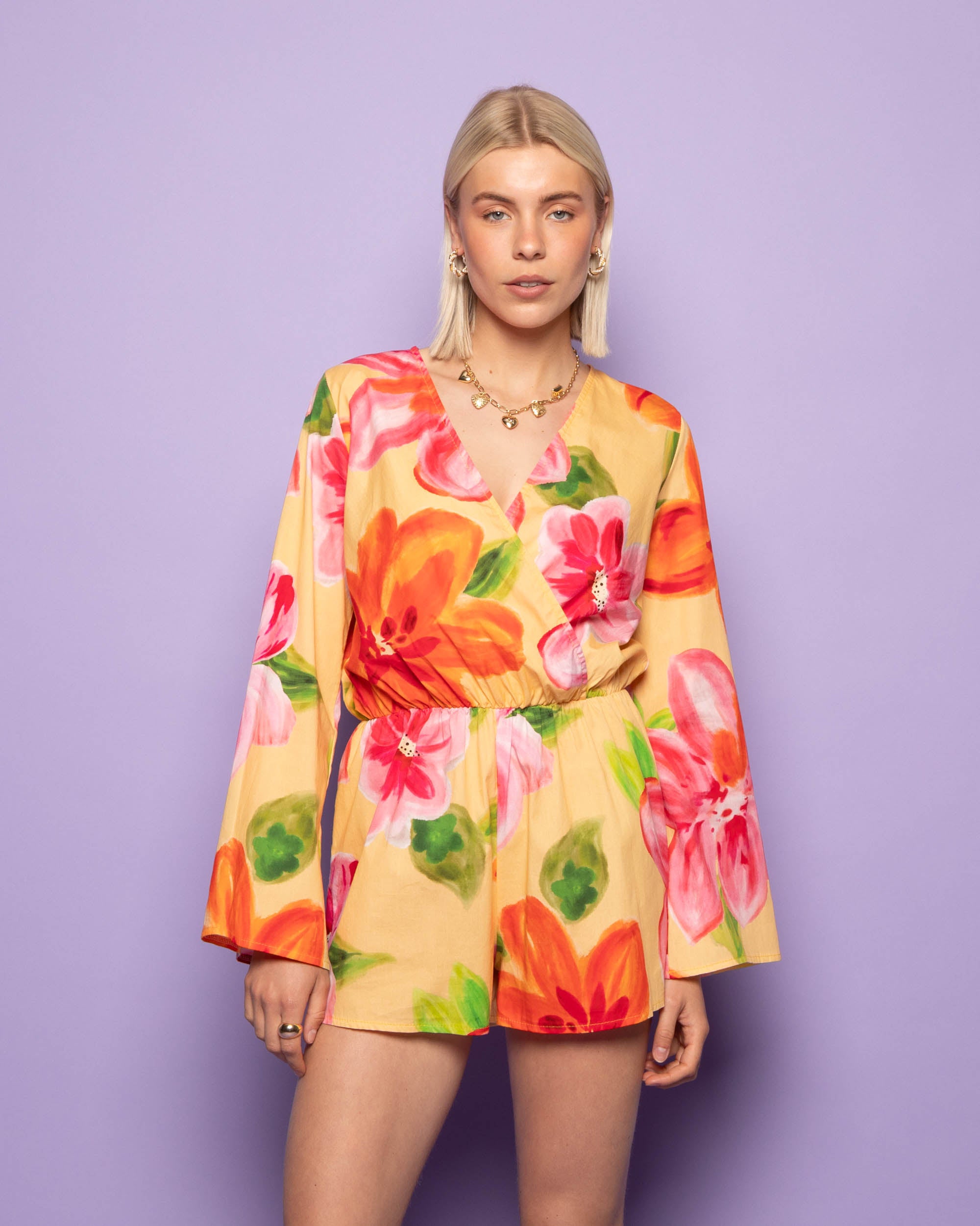 TROPICAL FLOWER PLAYSUIT YELLOW