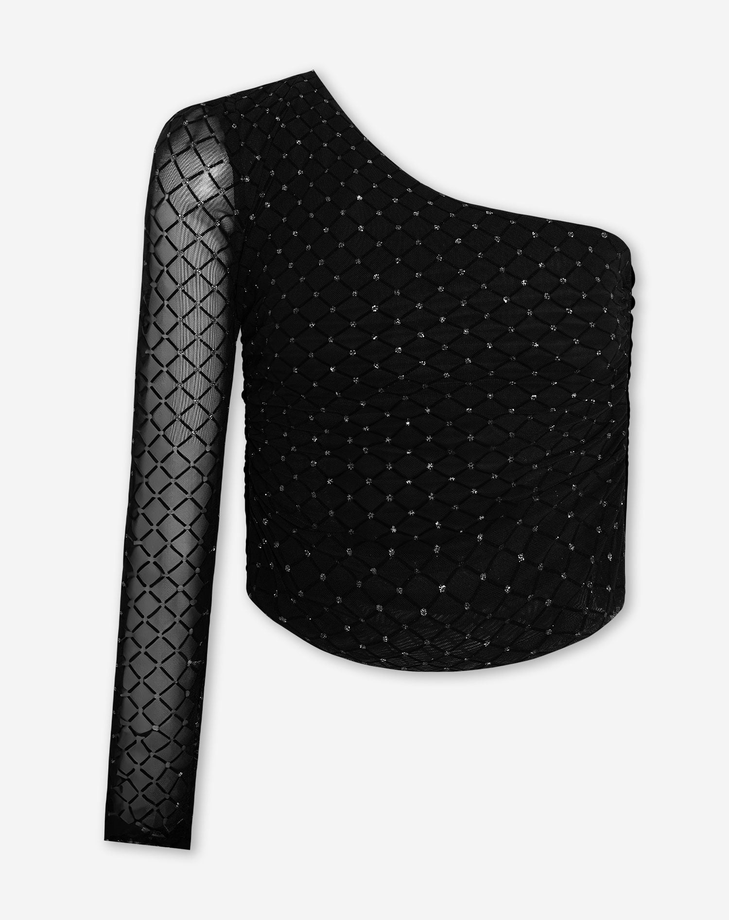 MESH SPARKLE ONE SLEEVE TOP BLACK
