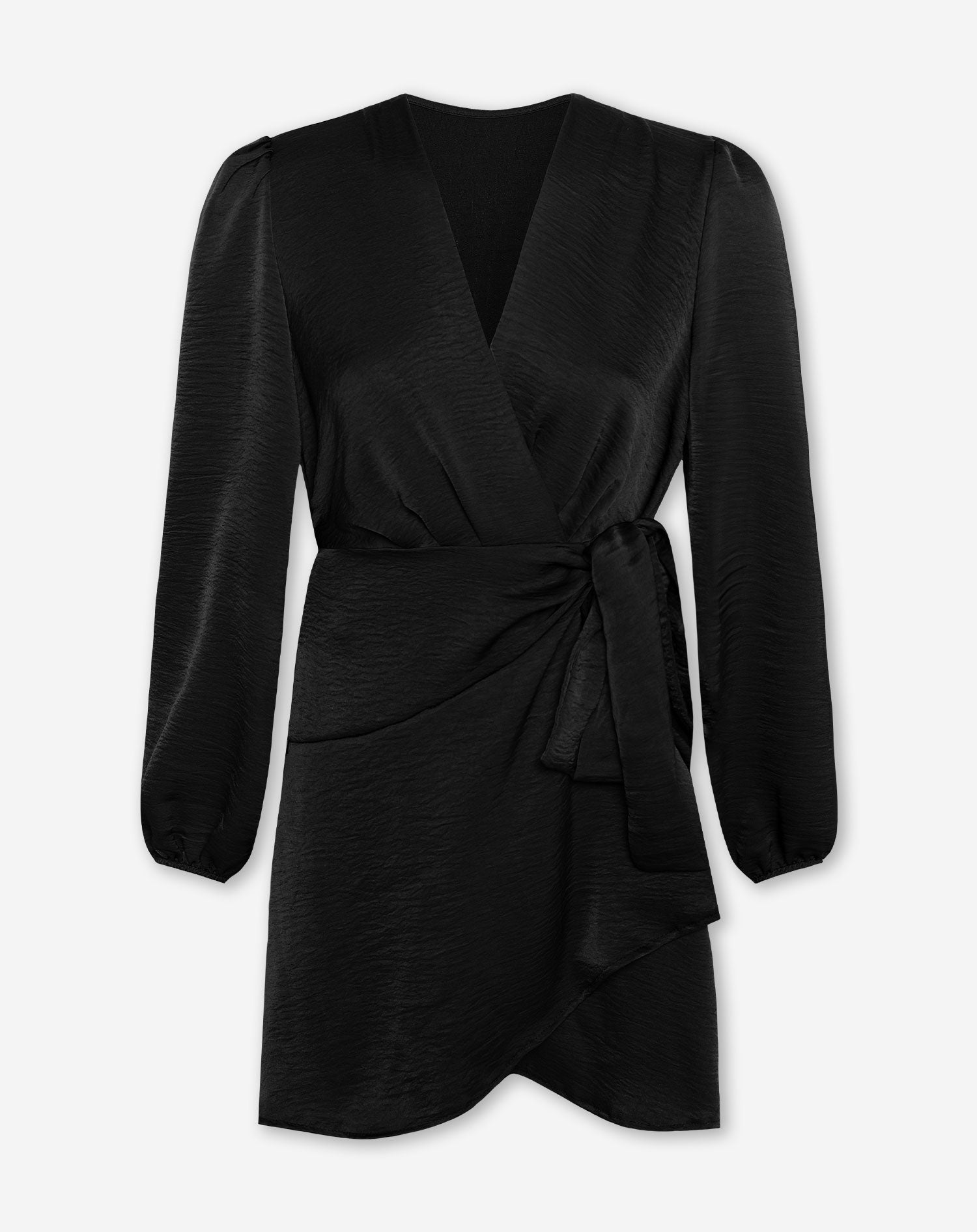 ELINE SATIN CRINKLE WRAP DRESS ZWART
