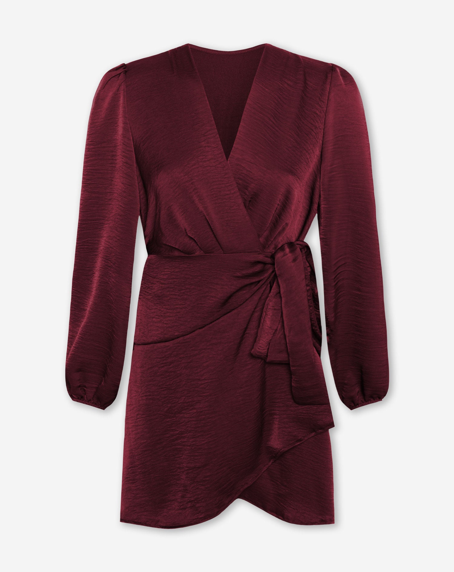 ELINE SATIN CRINKLE WRAP DRESS BURGUNDY