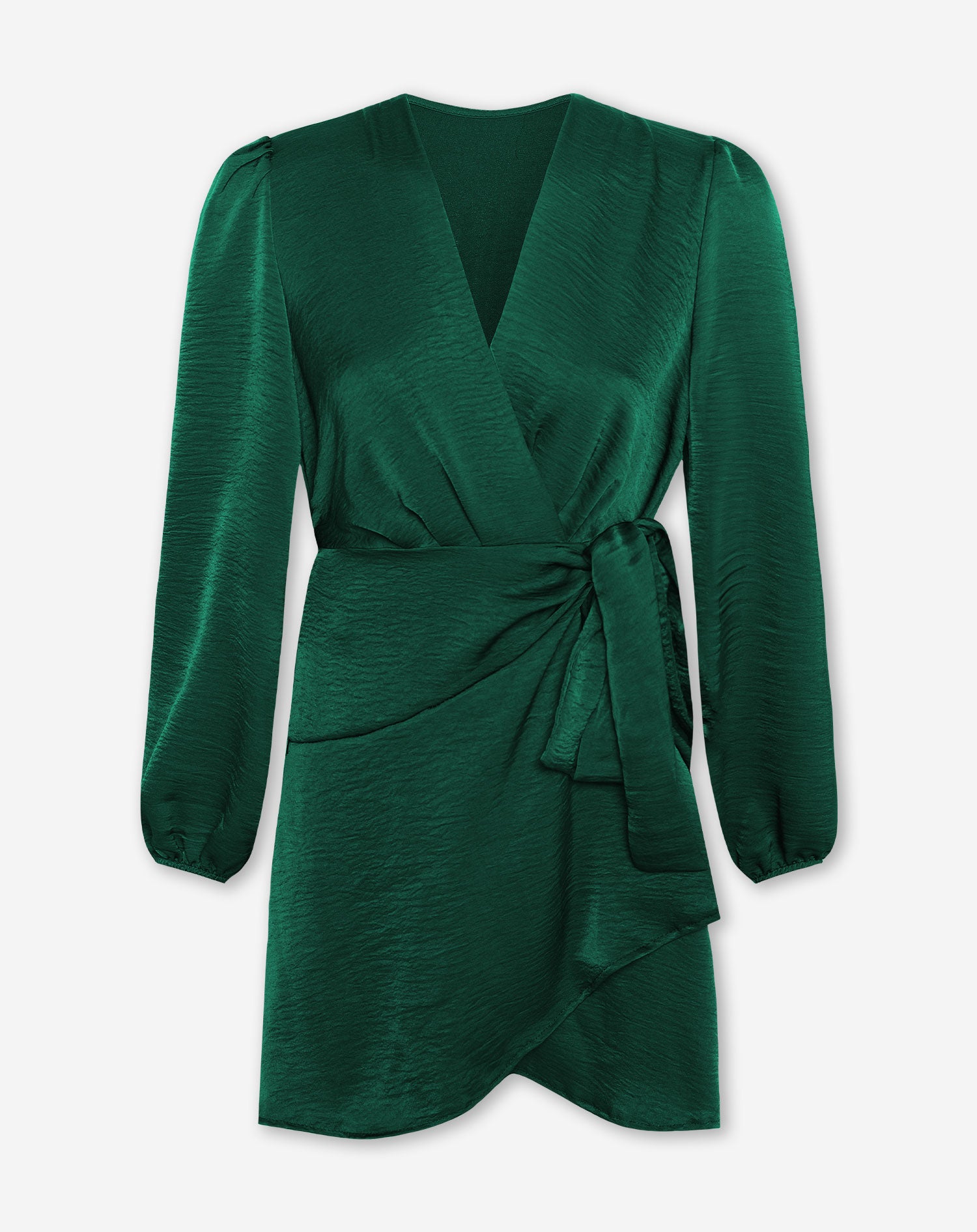 ELINE SATIN CRINKLE WRAP DRESS GROEN