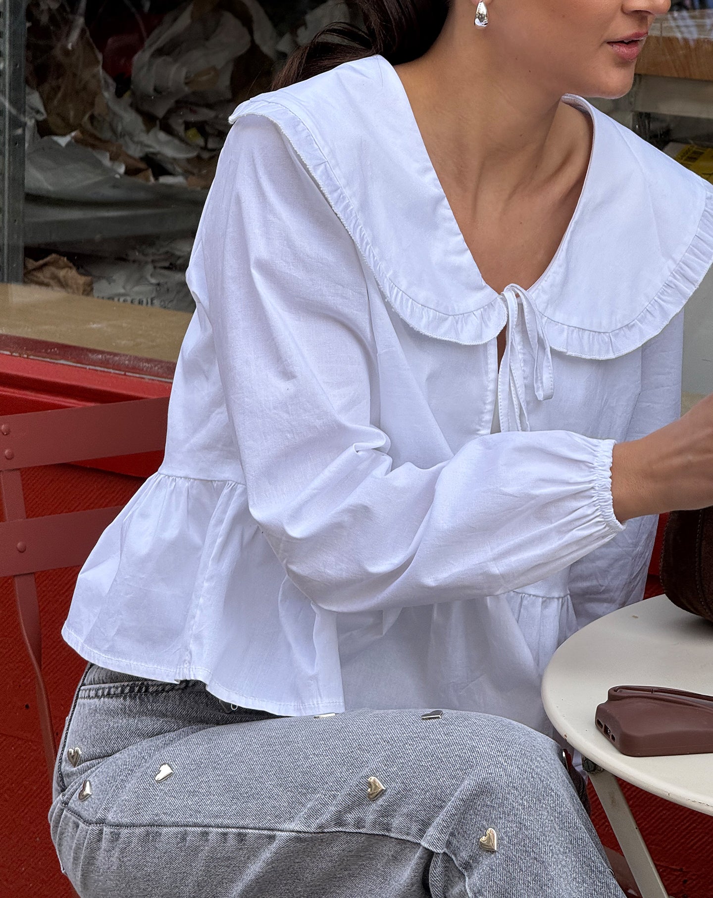 BIG COLLAR RUFFLE BLOUSE WIT