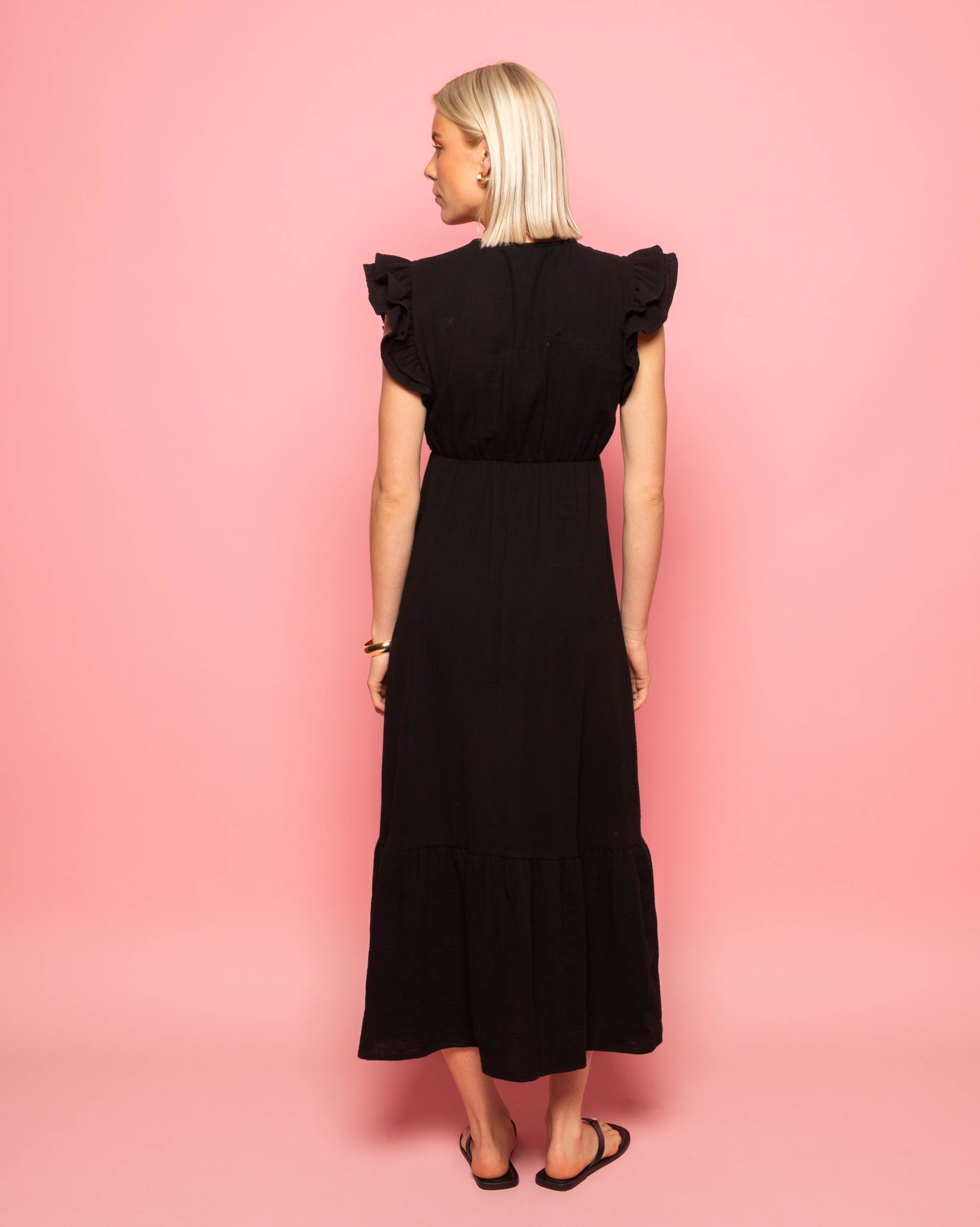 JAZMIN MOUSSELINE MAXI DRESS ZWART