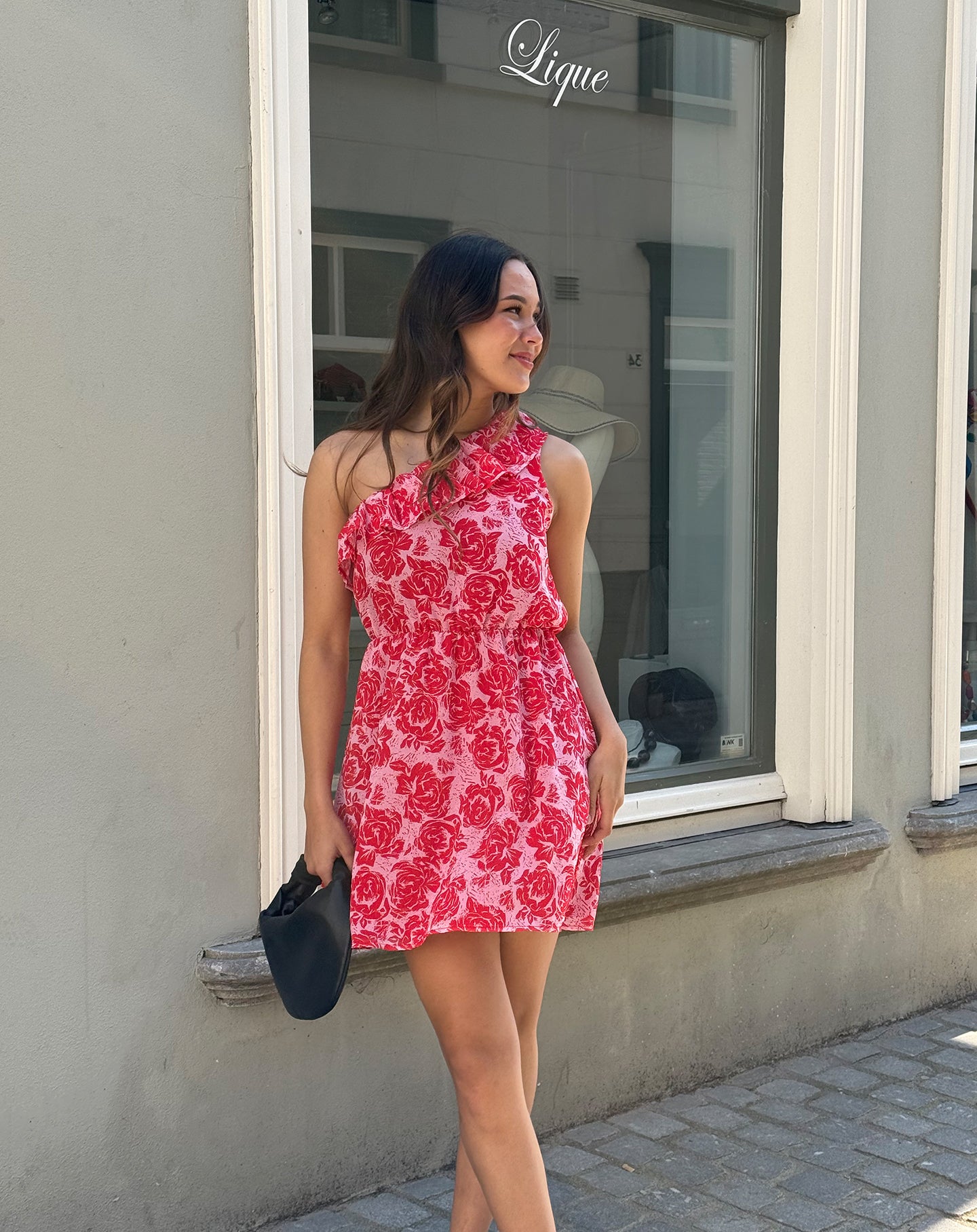 ROSE ONE SHOULDER RUFFLE DRESS