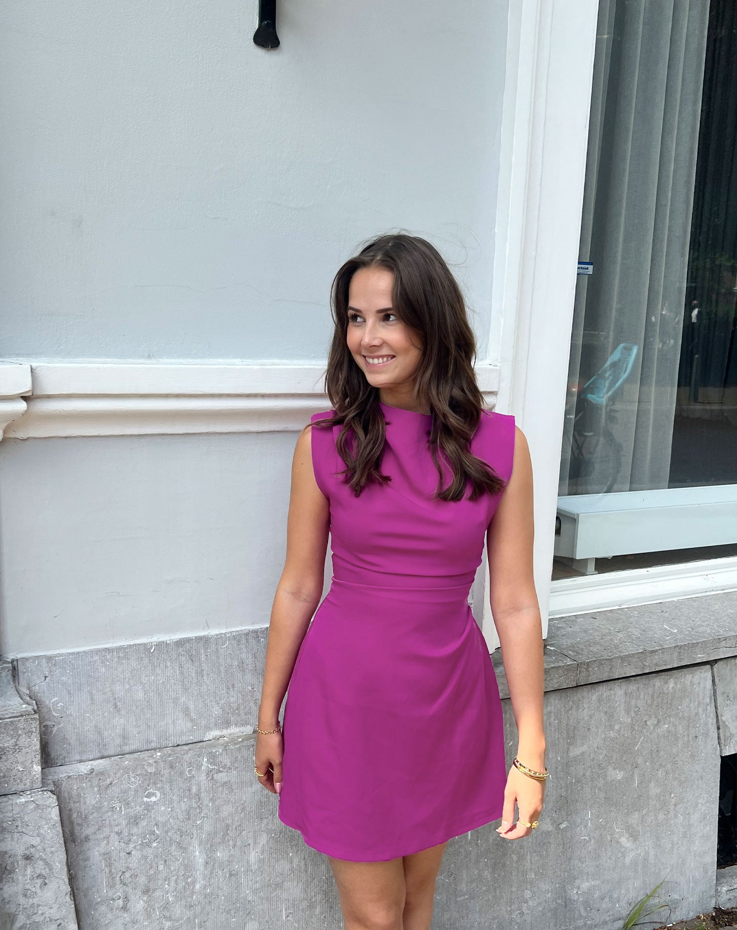 SOFIA RUCHED DRESS MAGENTA