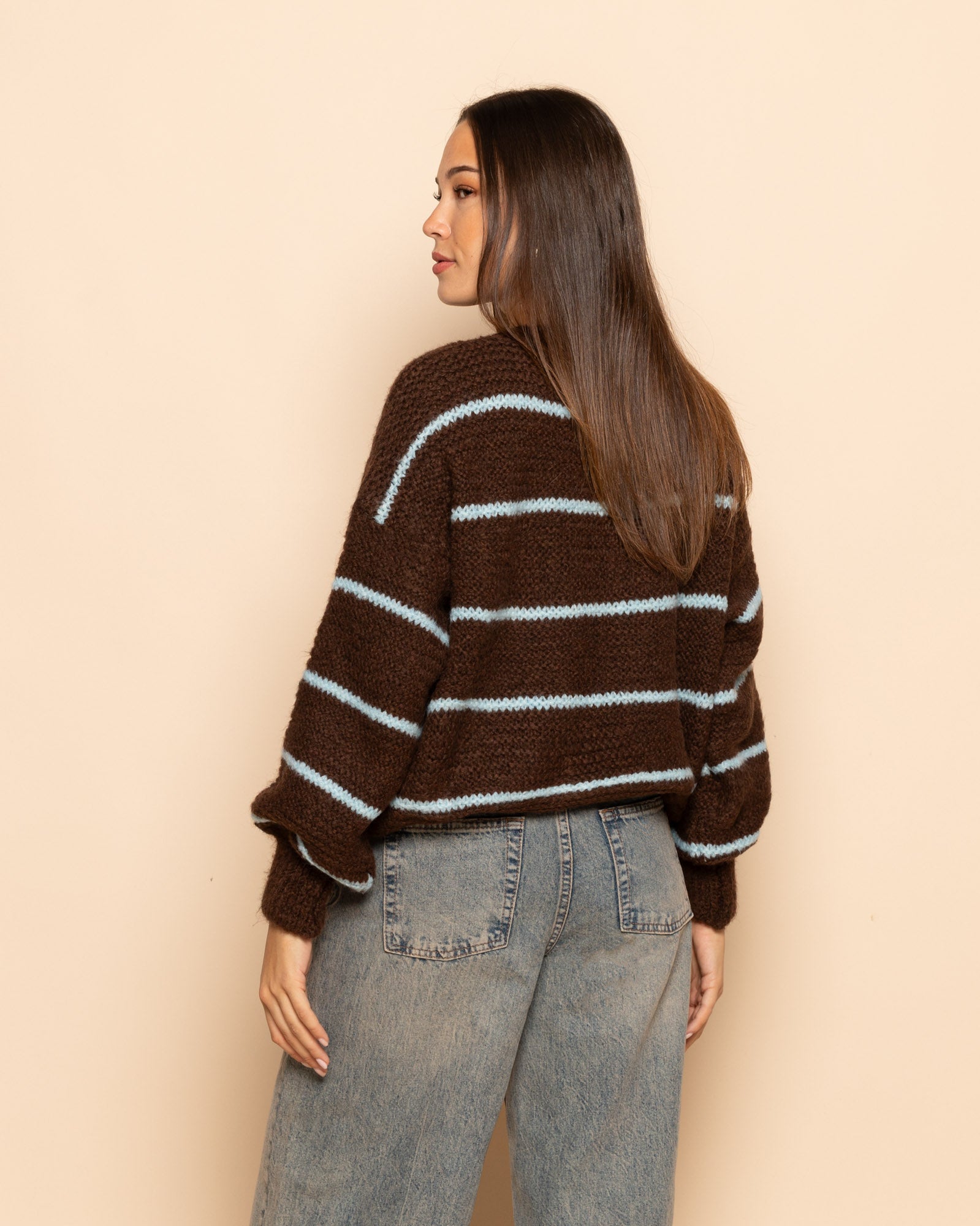 AIMEE SMALL STRIPE KNIT BROWN