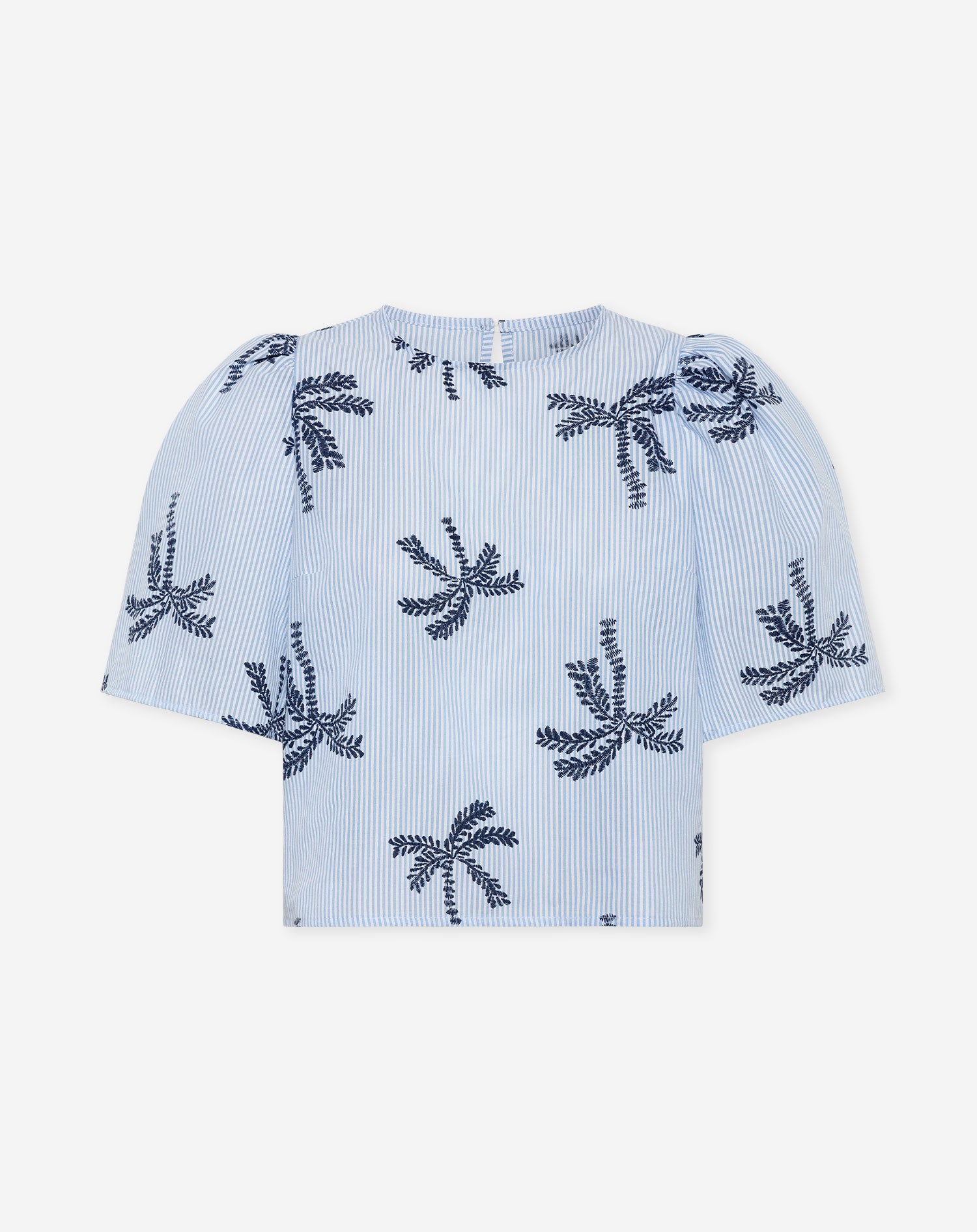 PALM STRIPE PUFF TOP BLUE