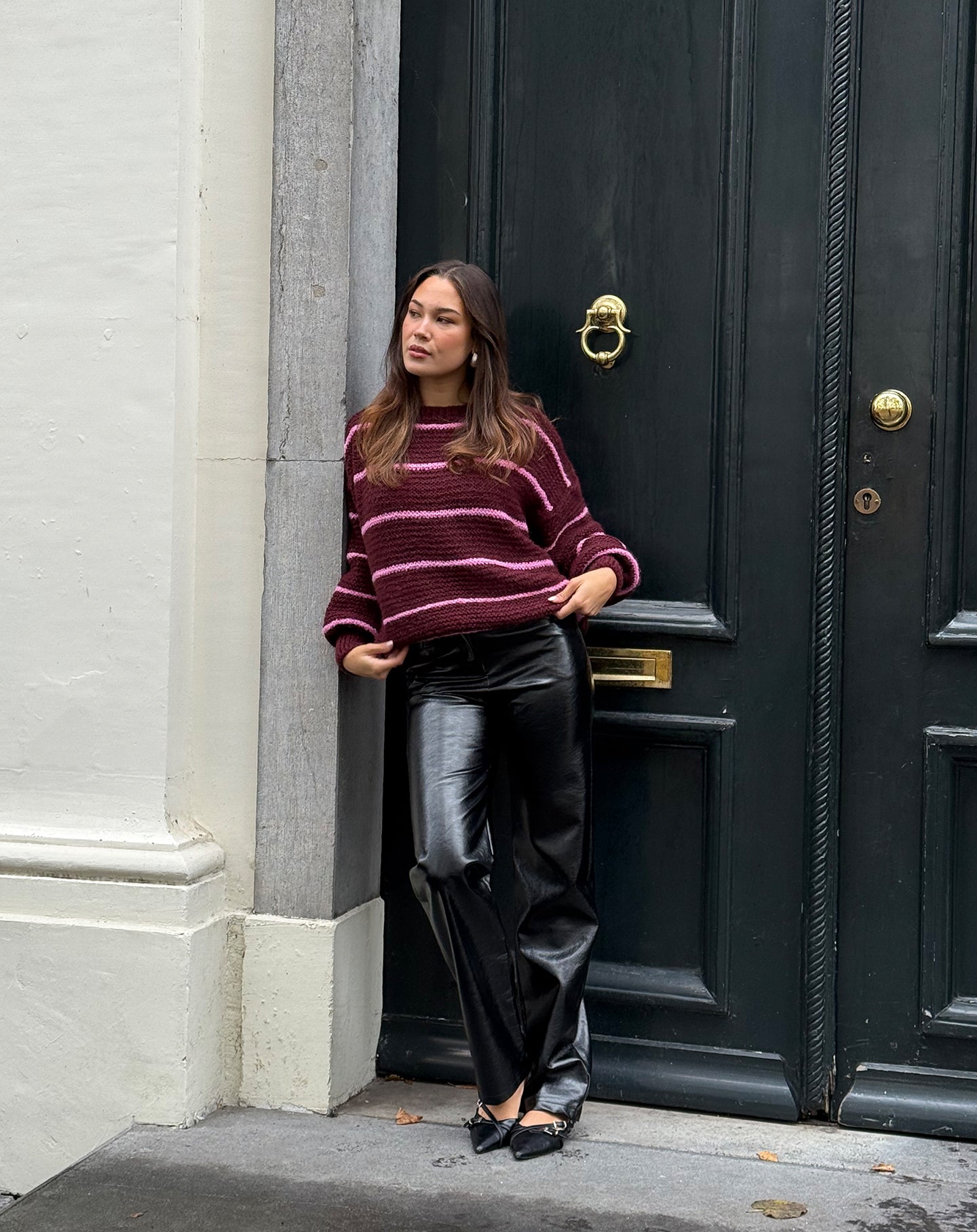 AIMEE SMALL STRIPE KNIT BURGUNDY