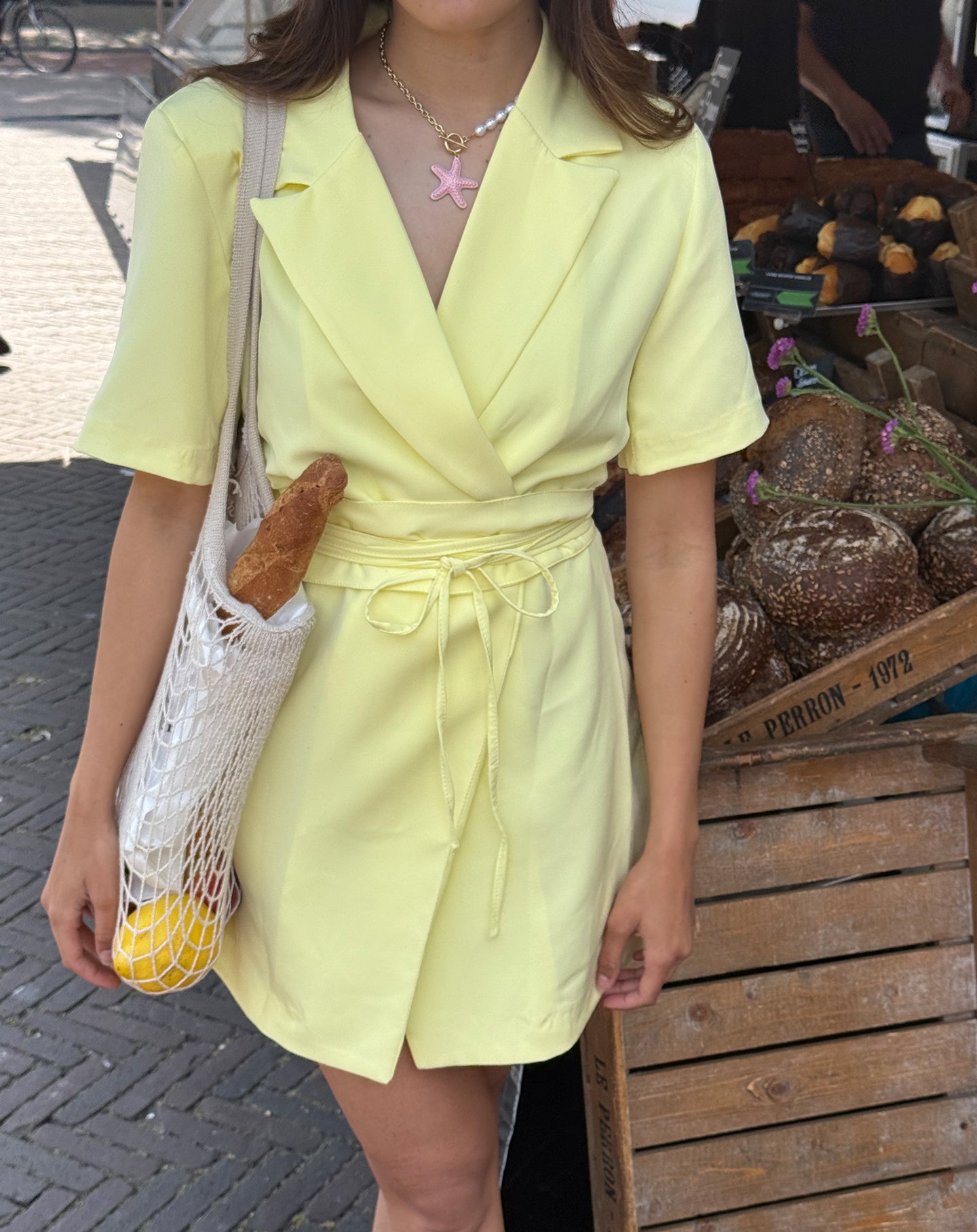 SADIE SHORT SLEEVE BLAZER DRESS YELLOW