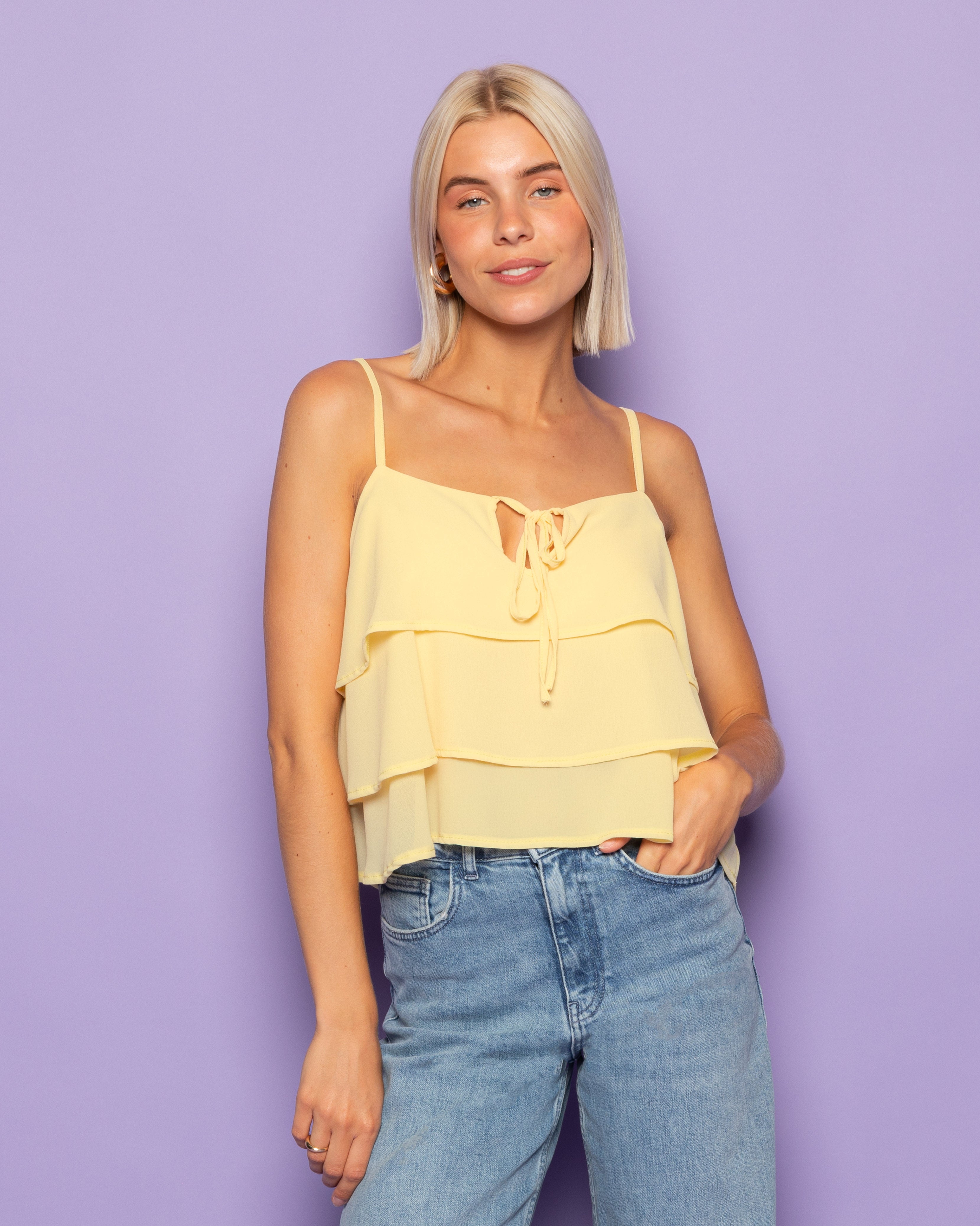MILIA RUFFLE CAMI TOP YELLOW