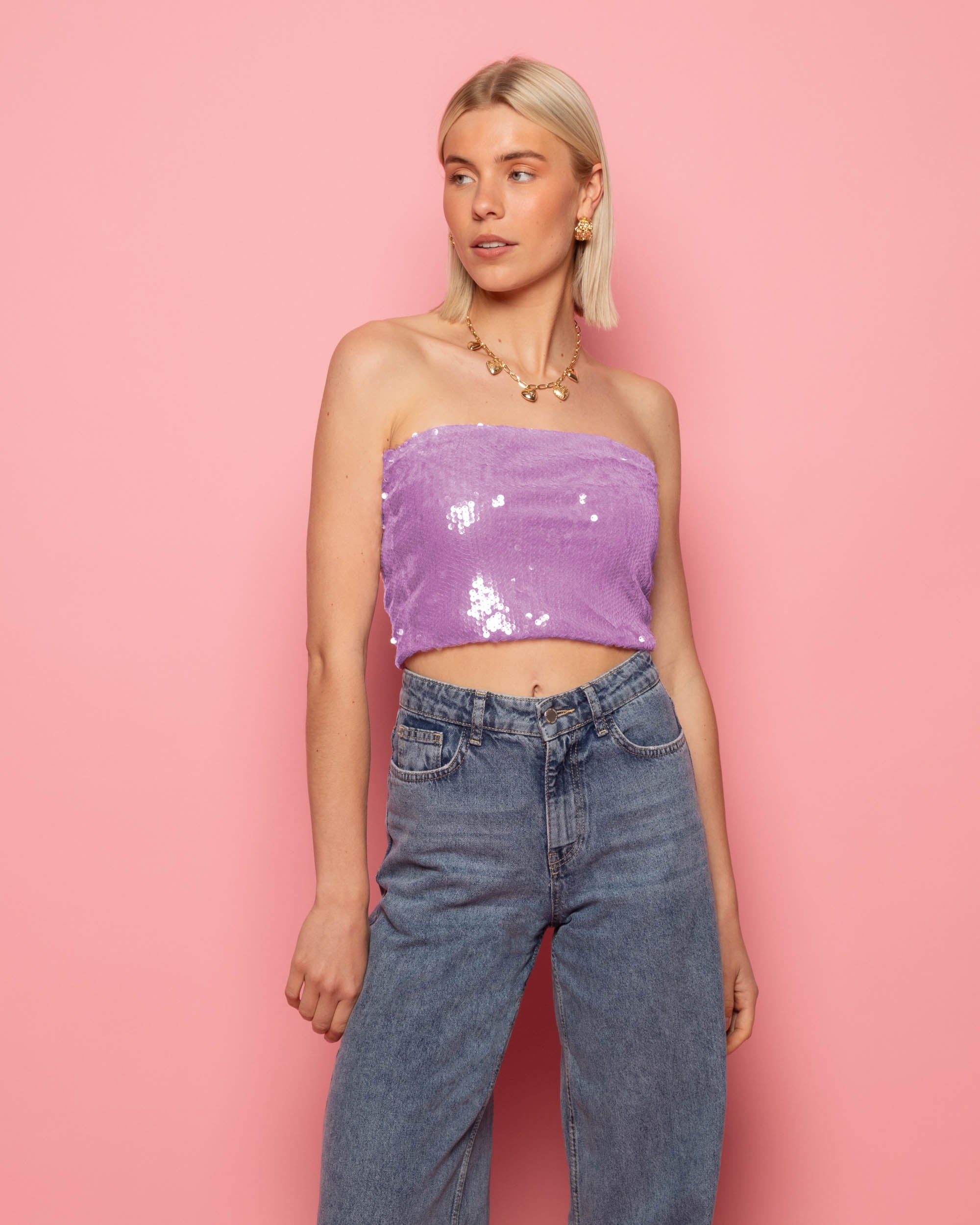 MAUD SEQUINS BANDEAU TOP LILA