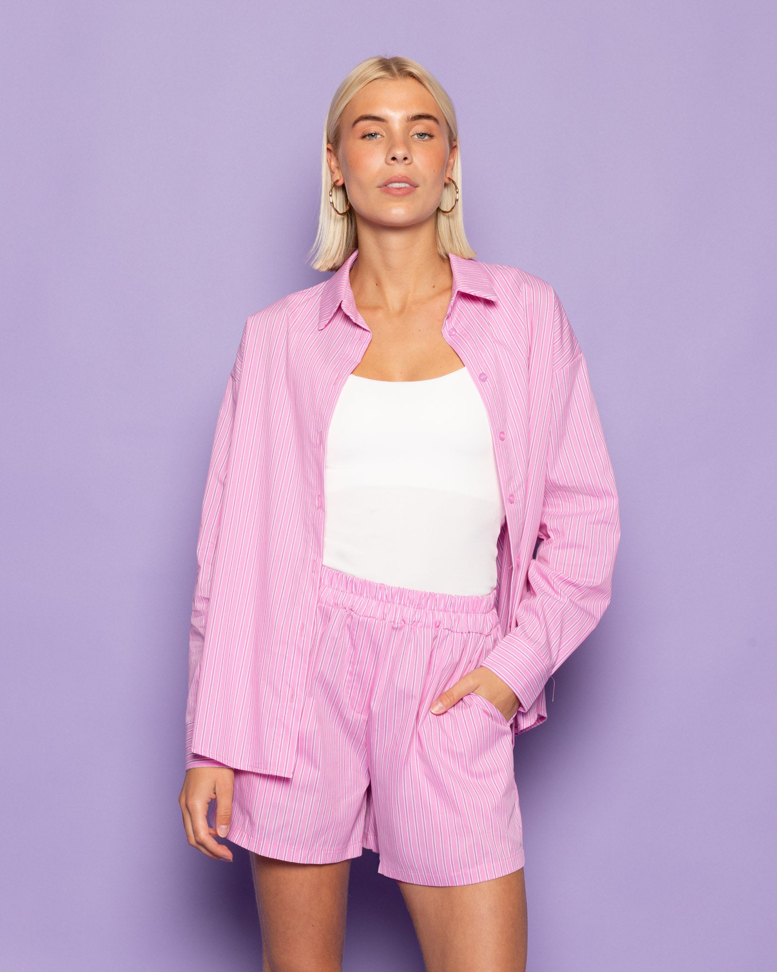 PUCK MULTI STRIPE OVERSIZED BLOUSE ROZE