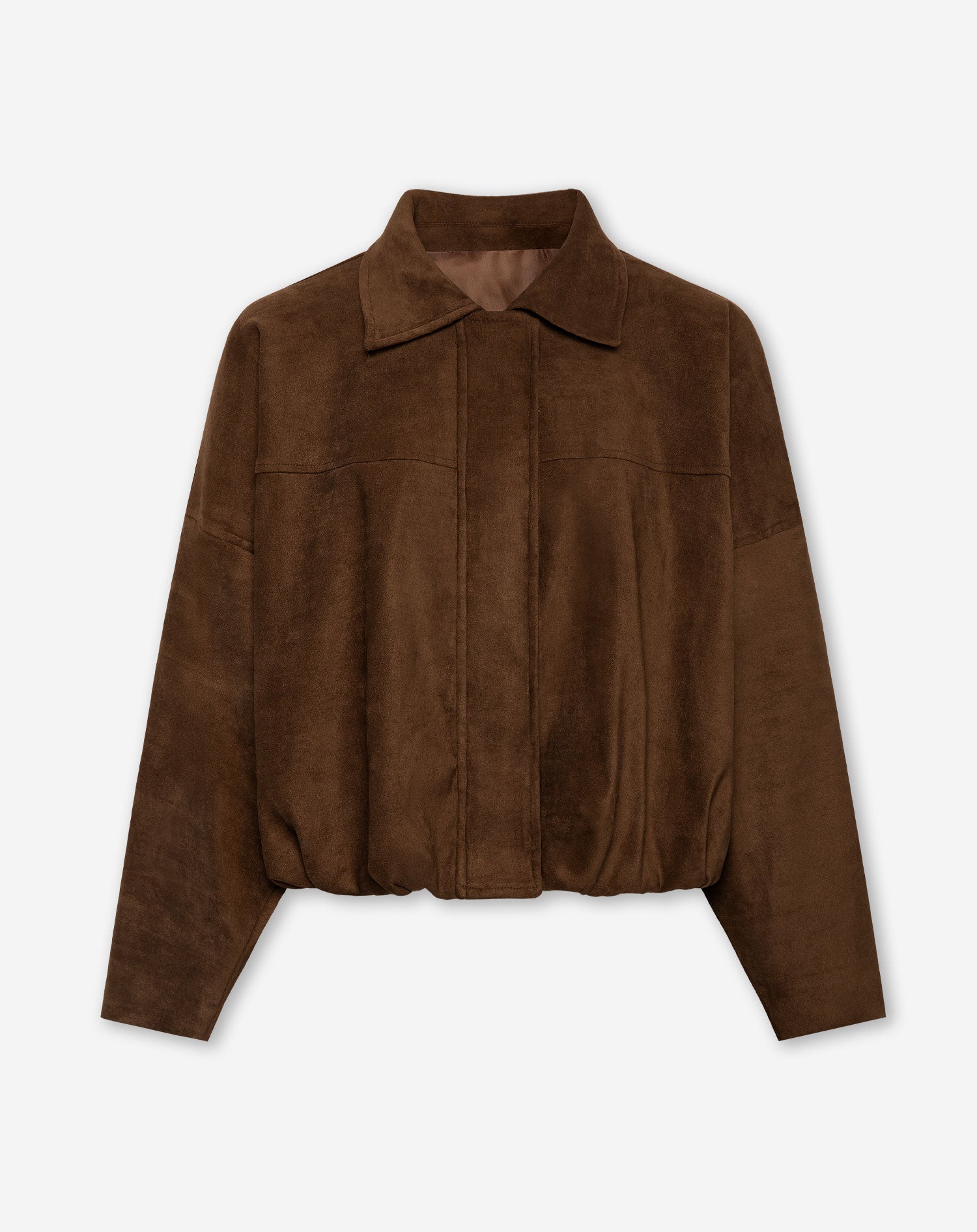 FAUX SUEDE BIKER BUBBLE HEM JACKET BRUIN