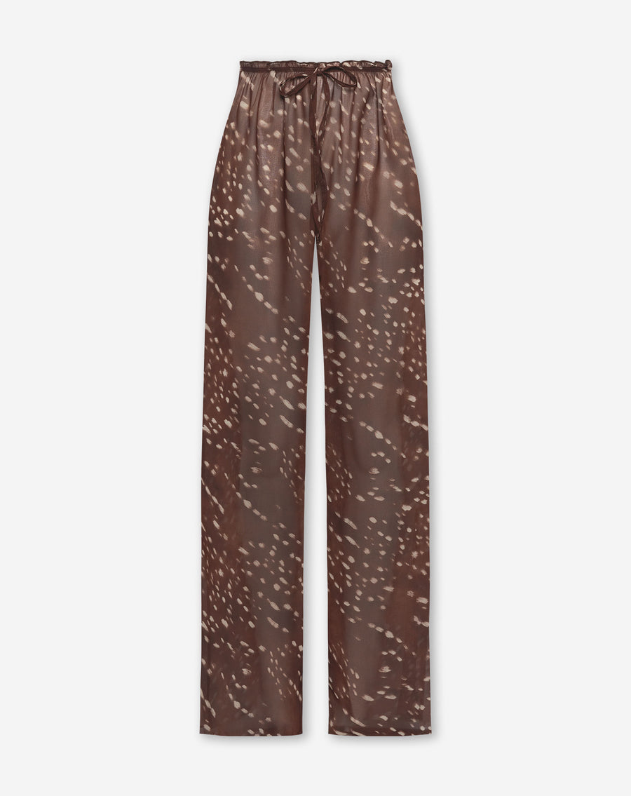 DEER PRINT CHIFFON STRAIGHT LEG PANTS BRUIN