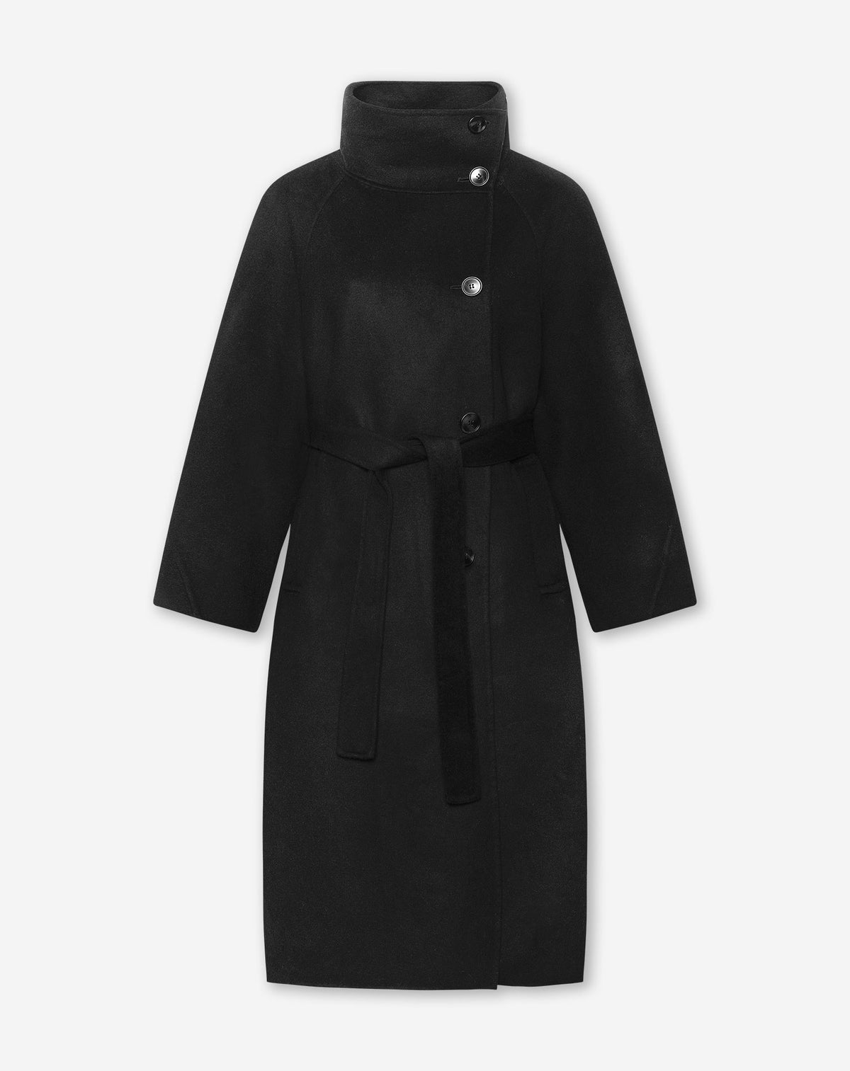 RODIN FUNNEL NECK WOOLEN COAT ZWART
