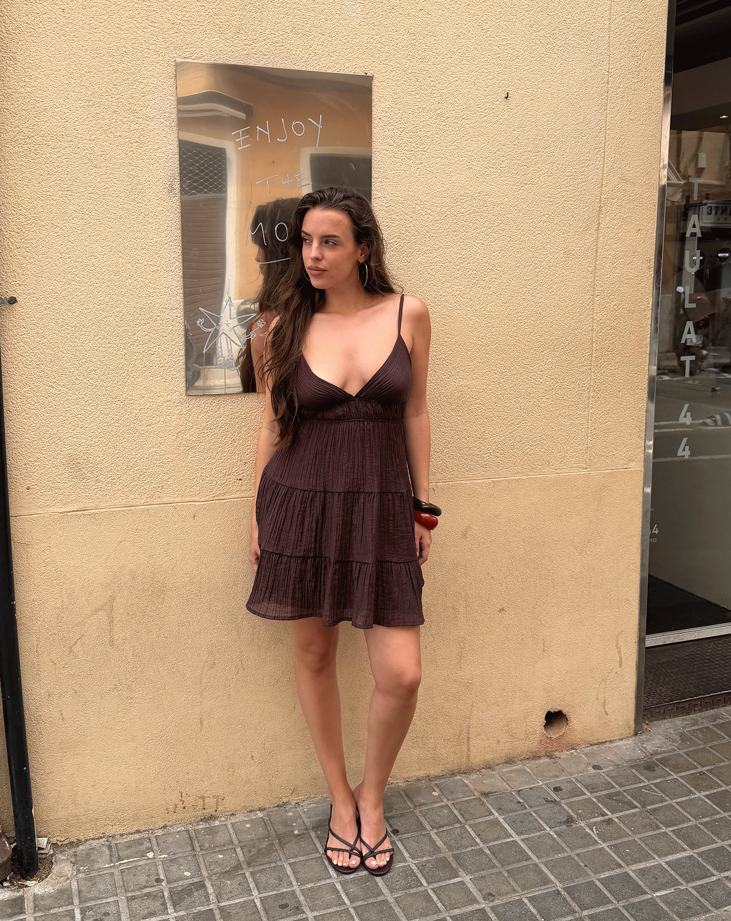 FANCY CHIFFON STRAPPY DRESS BRUIN