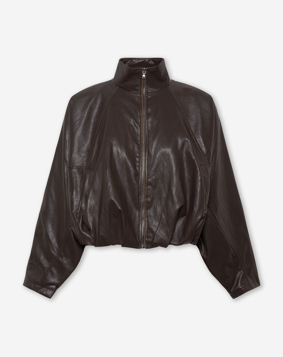 FAUX LEATHER BIG SLEEVE JACKET DARK BROWN