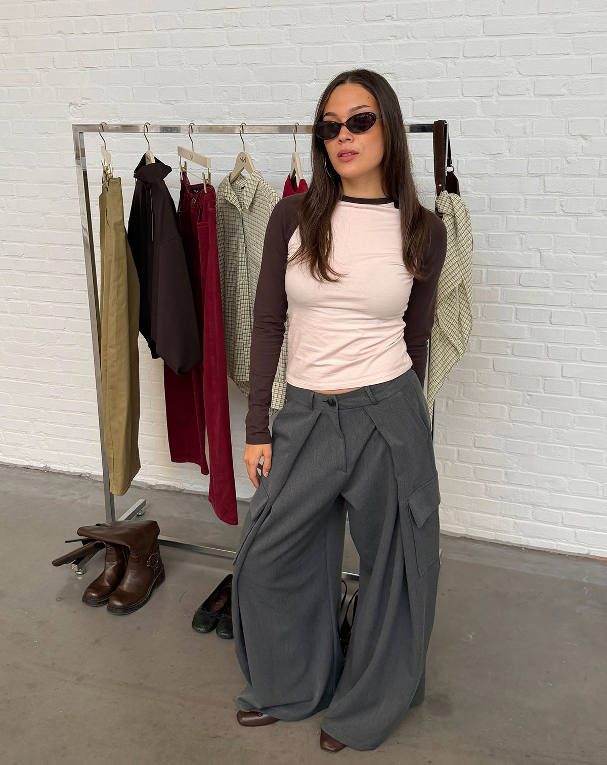 PLEATED CARGO PANTS GREY