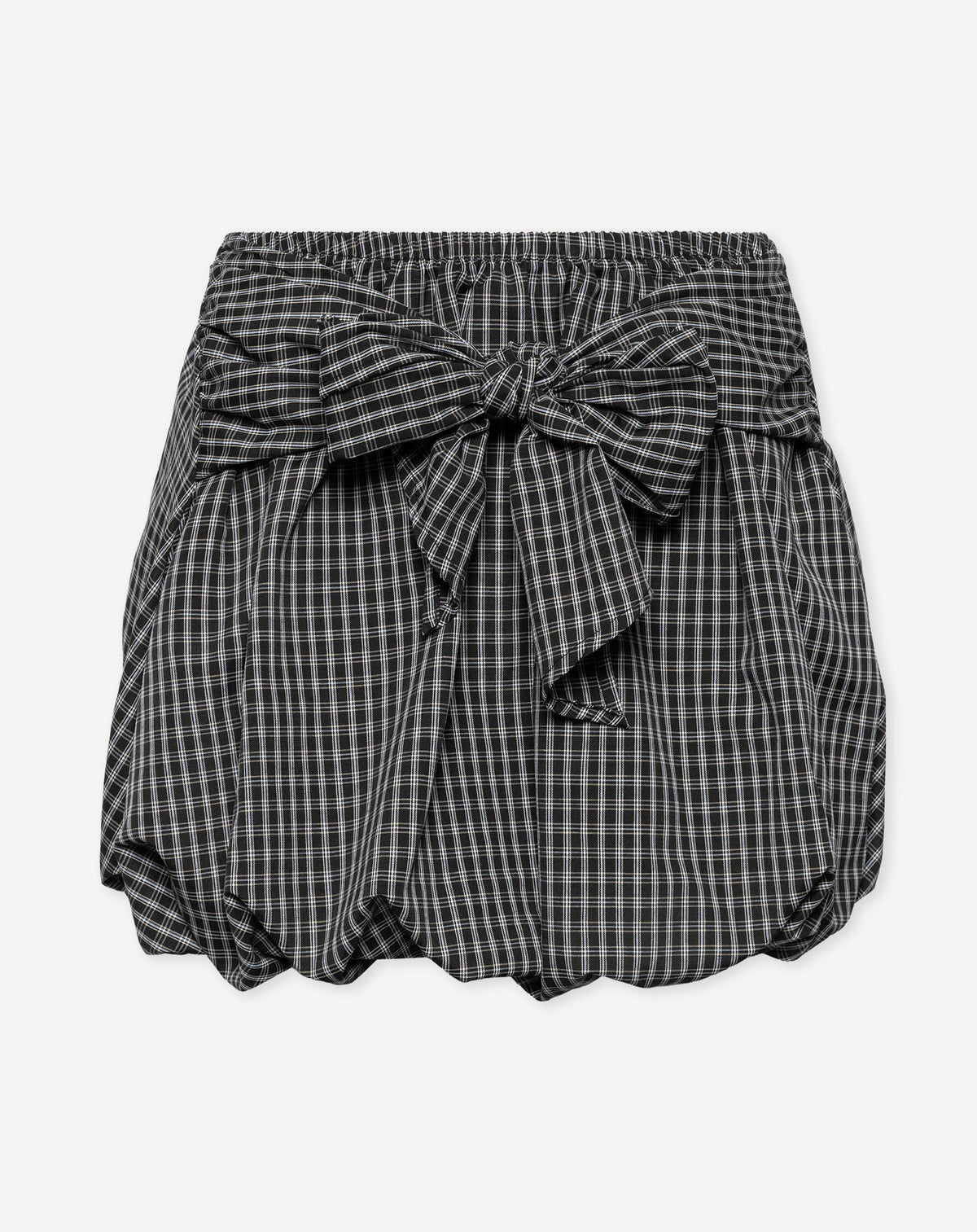 CHECK BUBBLE HEM BOW SKIRT ZWART