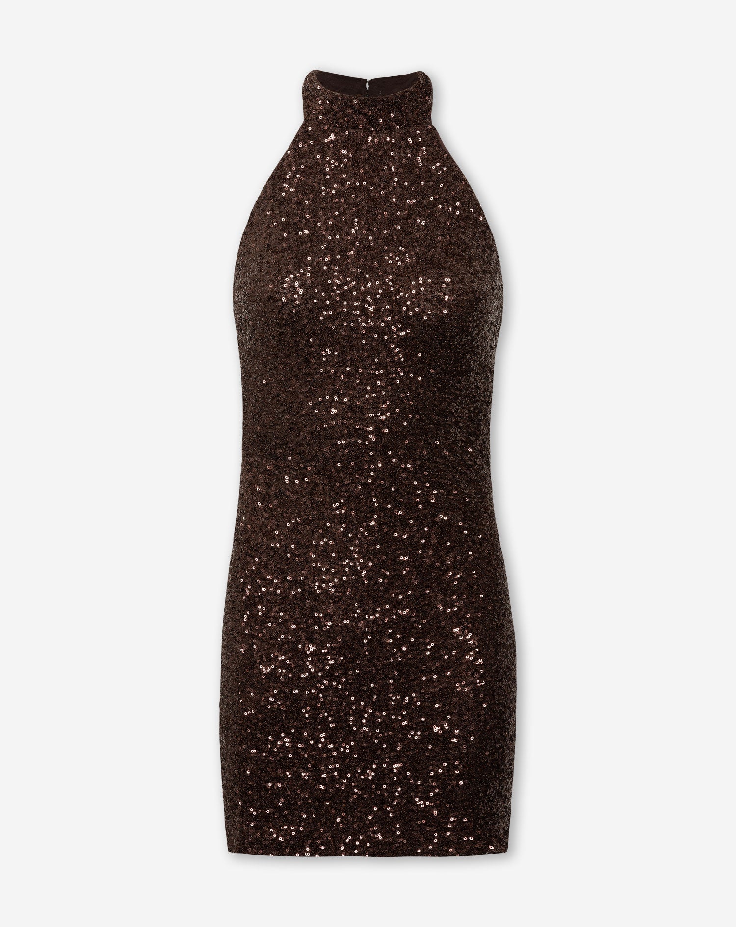 MAYA SEQUINS HALTER DRESS BROWN