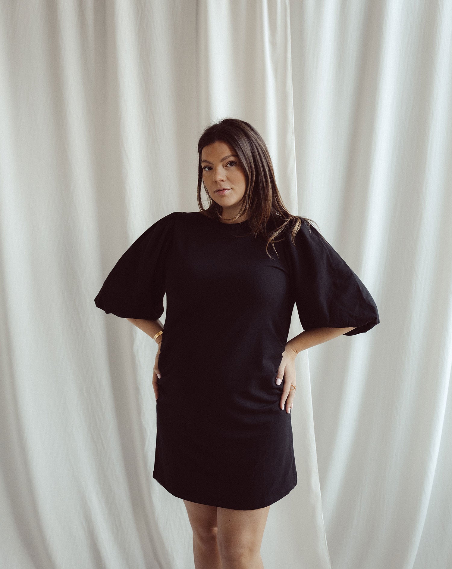 LOA PUFF SLEEVE SWEAT DRESS MATERNITY BLACK