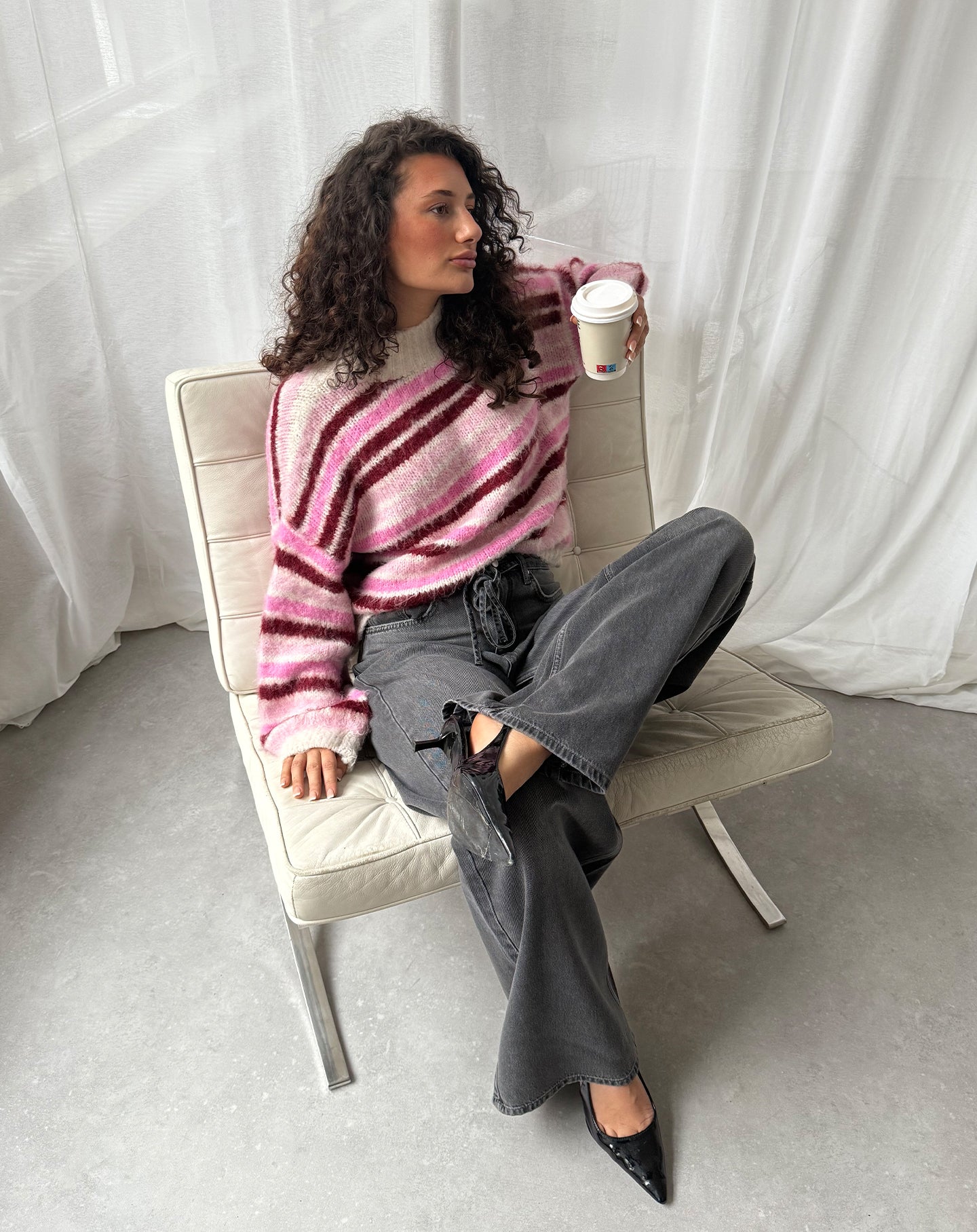 HAIRY STRIPE KNIT PINK